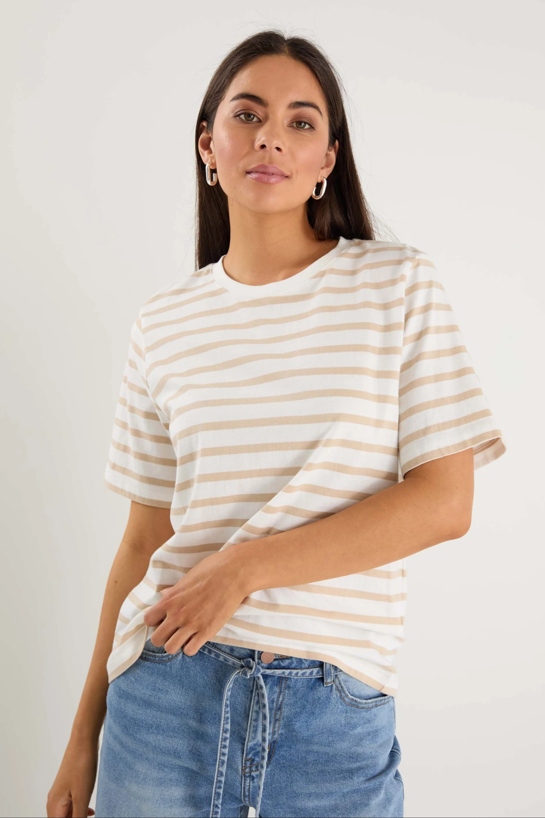 Binding White Natural Stripe Boxy Fit Tee - Image 2