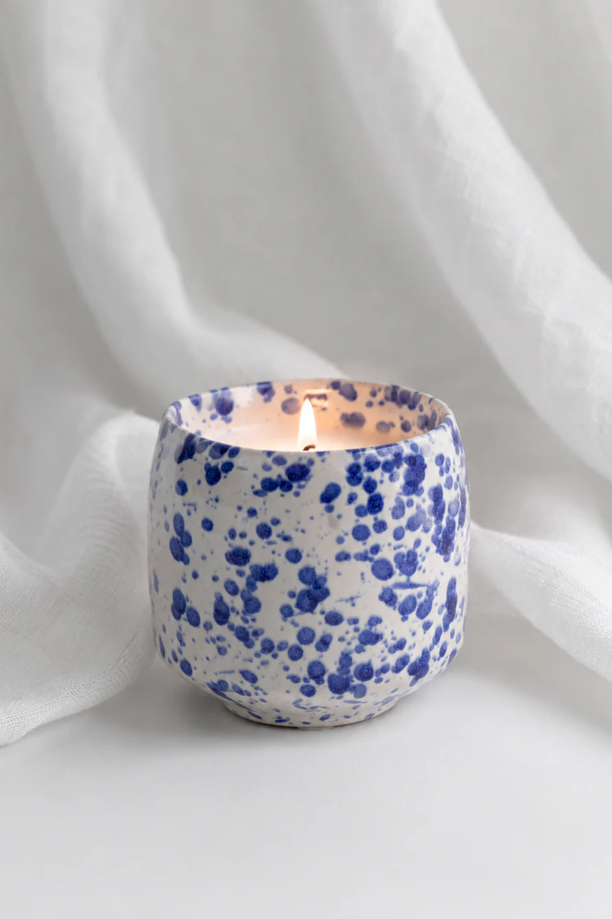 Blue Splash Glazed Ceramic Soy Wax Candle