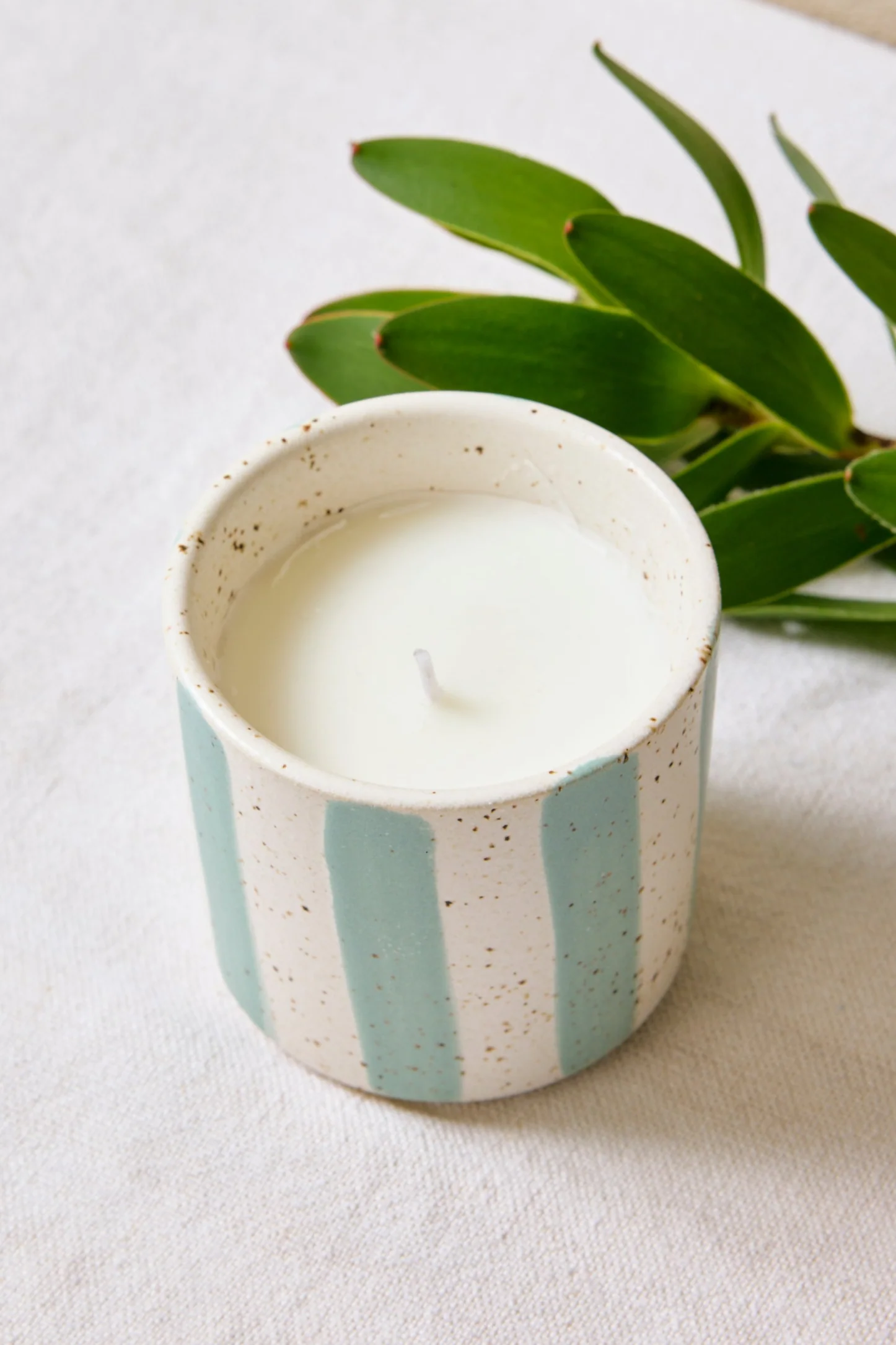 Blue Stone Stripe Small Ceramic Soy Wax Candle - Image 2