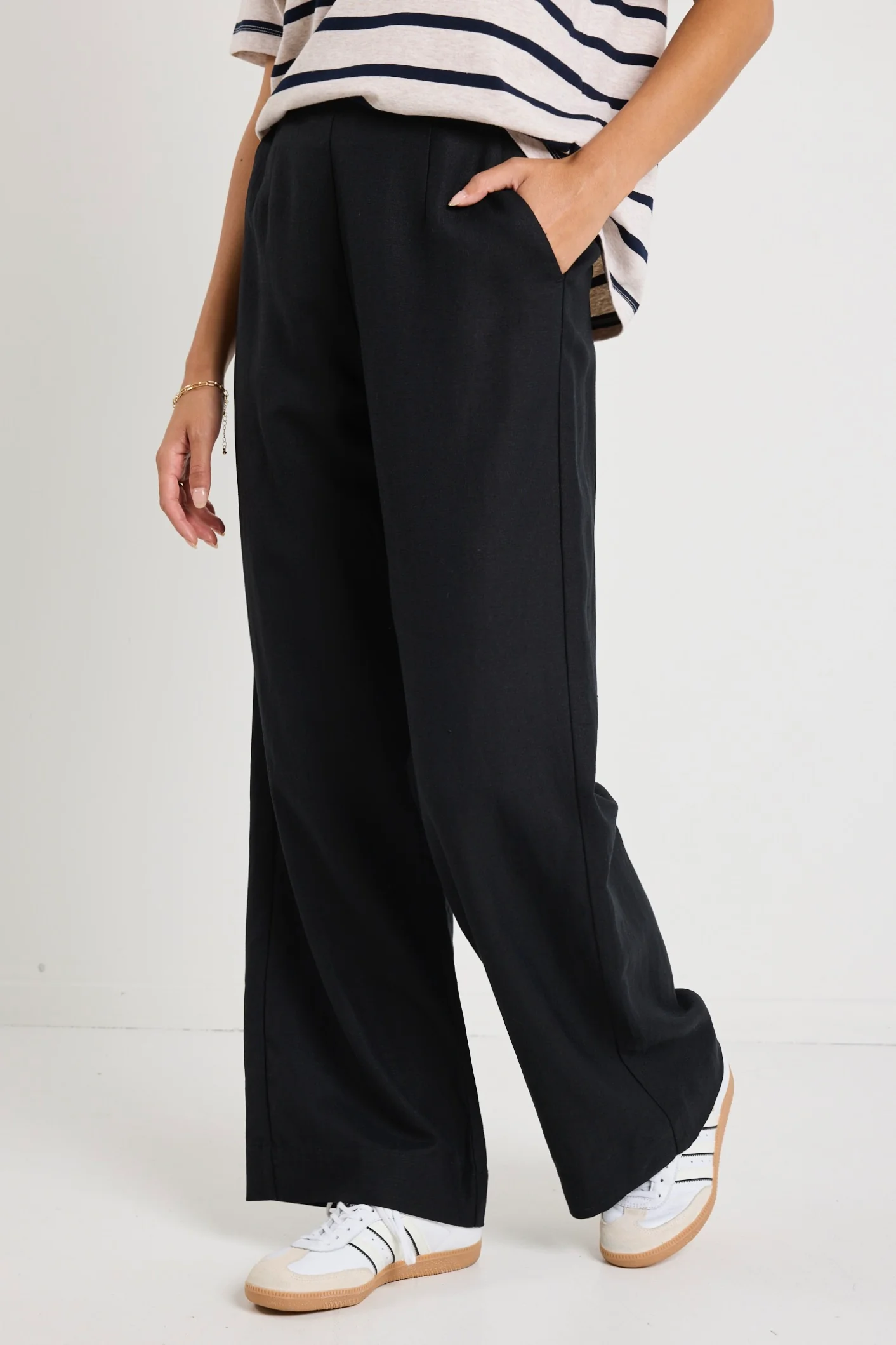 Boulevard Black Linen Viscose Wide Leg Pants - Image 3