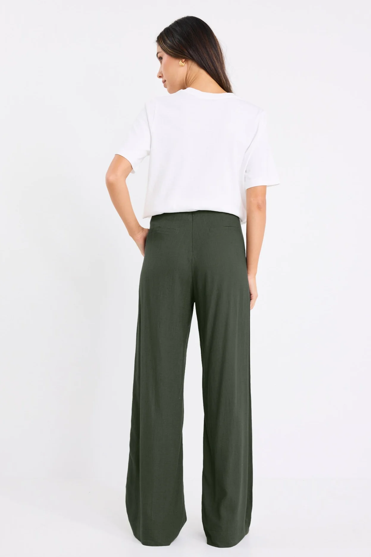 Boulevard Khaki Linen Viscose Wide Leg Pants - Image 3