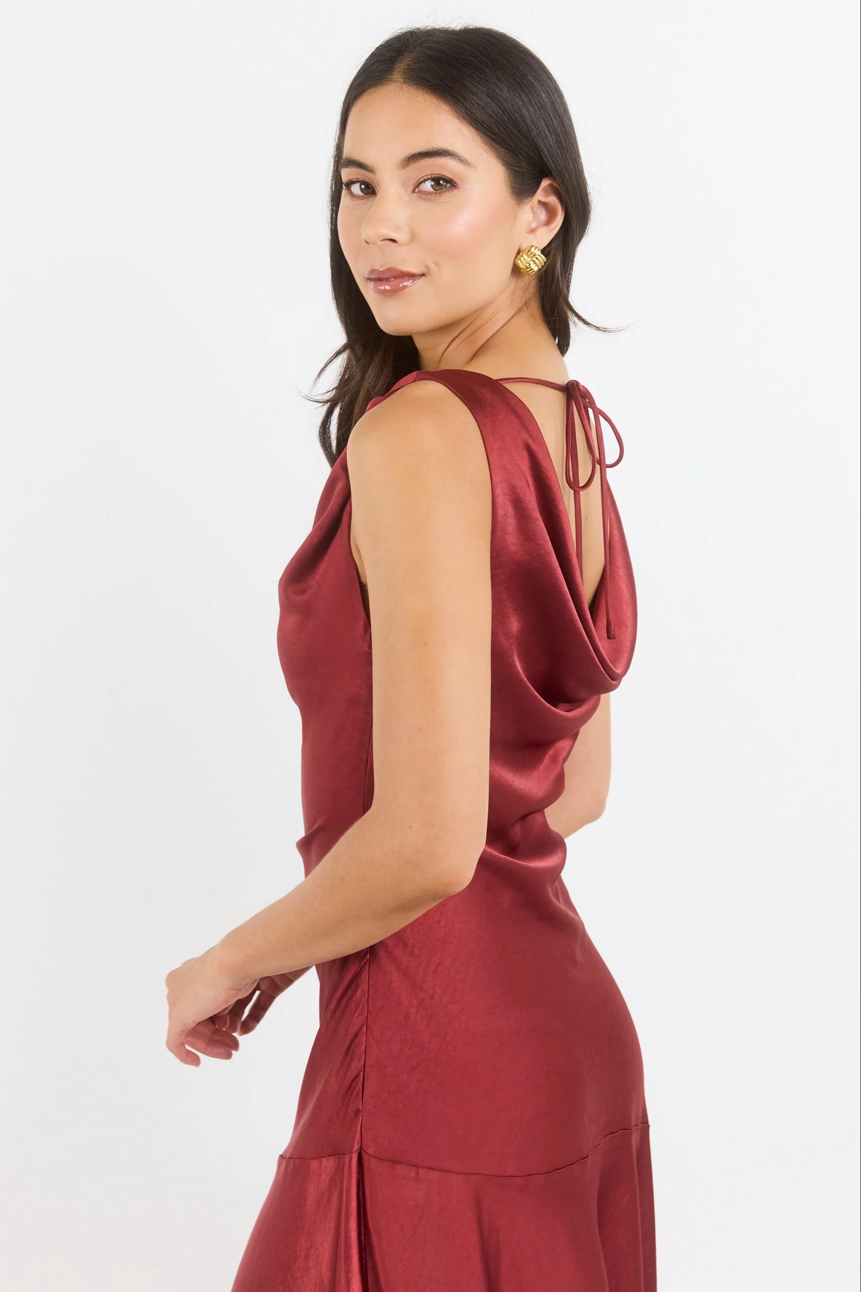 Bountiful Paprika Satin Tie Back Bias Slip Maxi Dress - Image 2