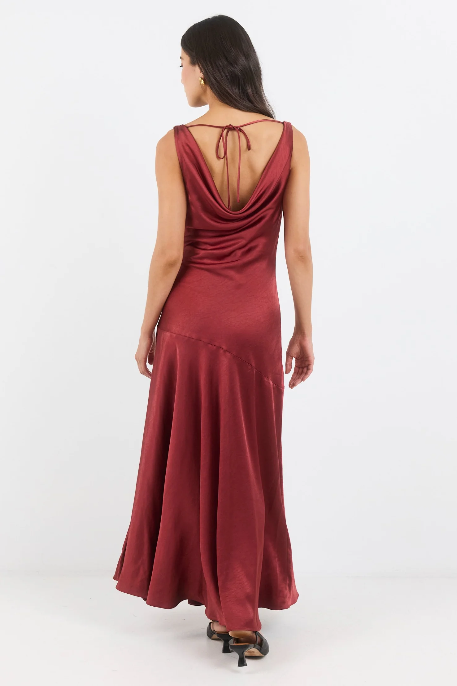 Bountiful Paprika Satin Tie Back Bias Slip Maxi Dress - Image 4