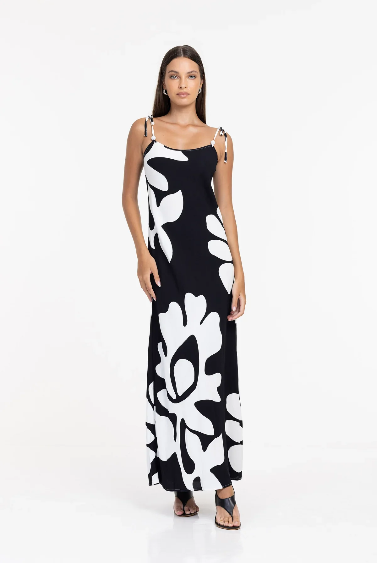 Bow Black Floral Print Strappy Slip Dress - Image 2