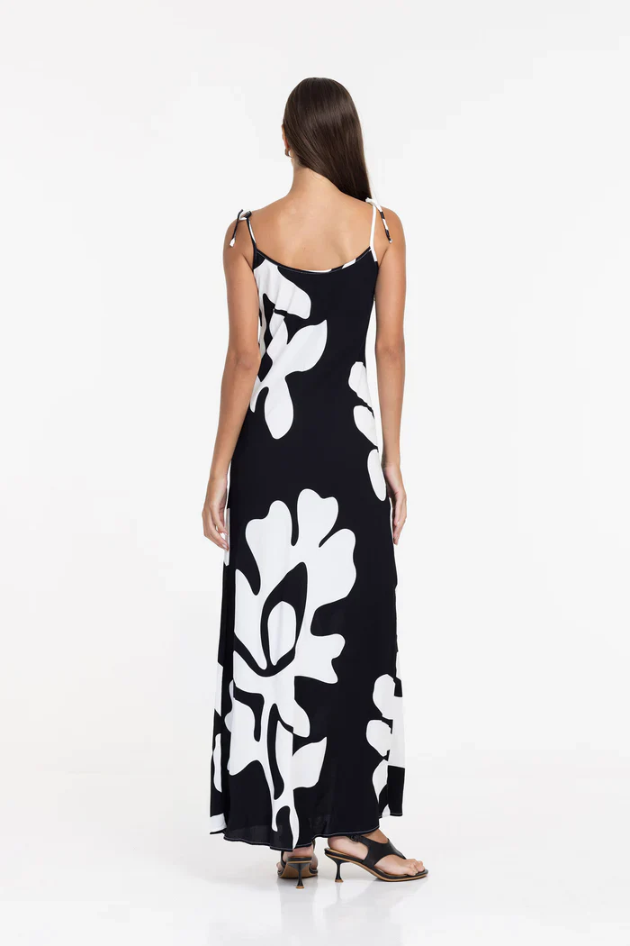 Bow Black Floral Print Strappy Slip Dress - Image 3