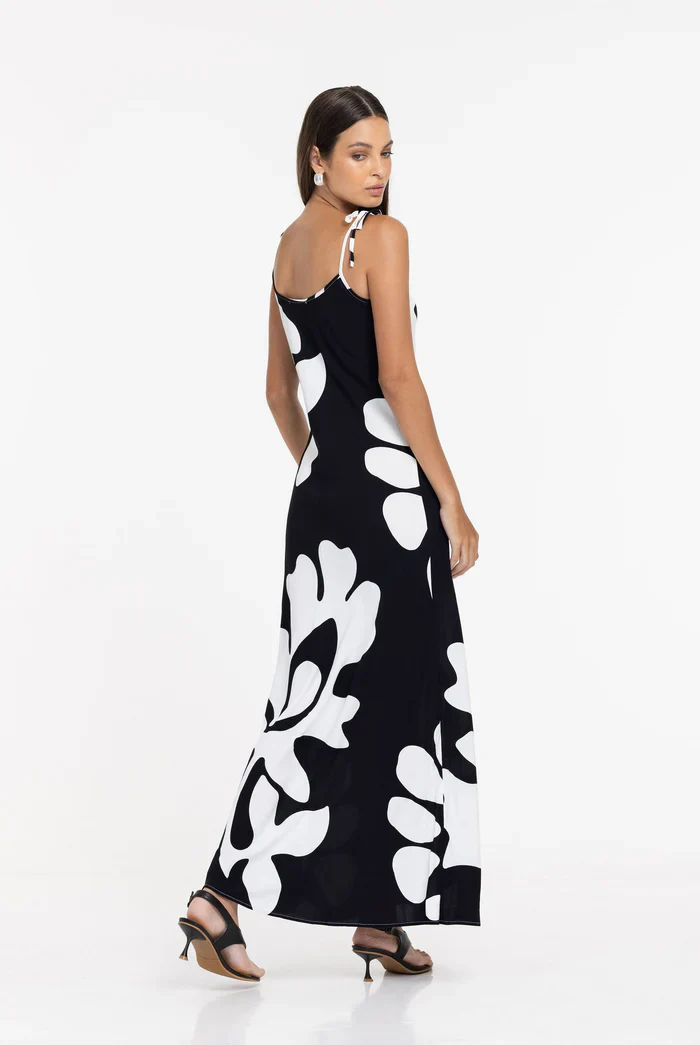 Bow Black Floral Print Strappy Slip Dress - Image 4