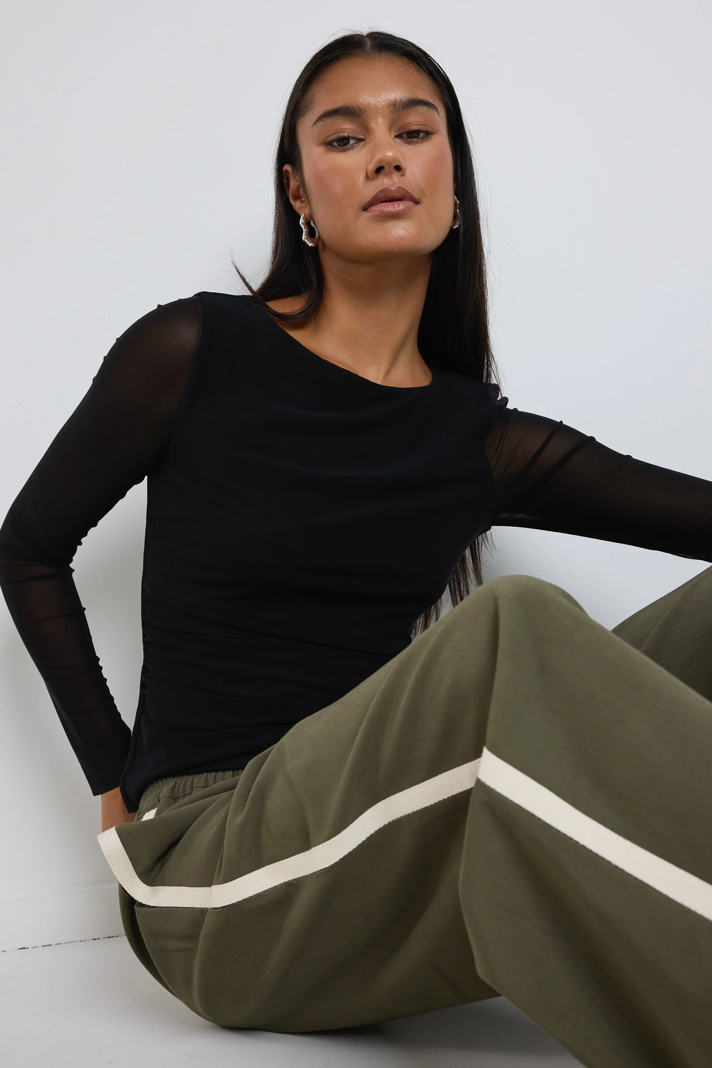 Bravo Black Mesh Long Sleeve Top