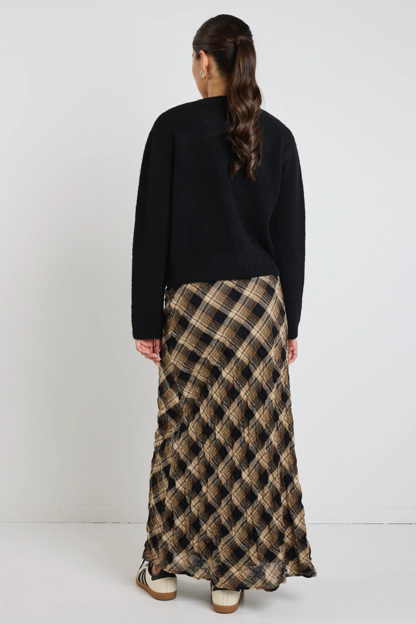 Breathe Caramel Check Bias Maxi Skirt - Image 6