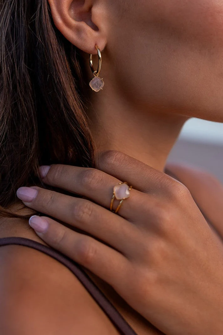 Calming 18k Gold Plate EOL with Rose Quartz Medium Ring