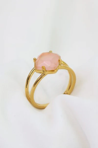 Calming 18k Gold Plate EOL with Rose Quartz Medium Ring - Image 3