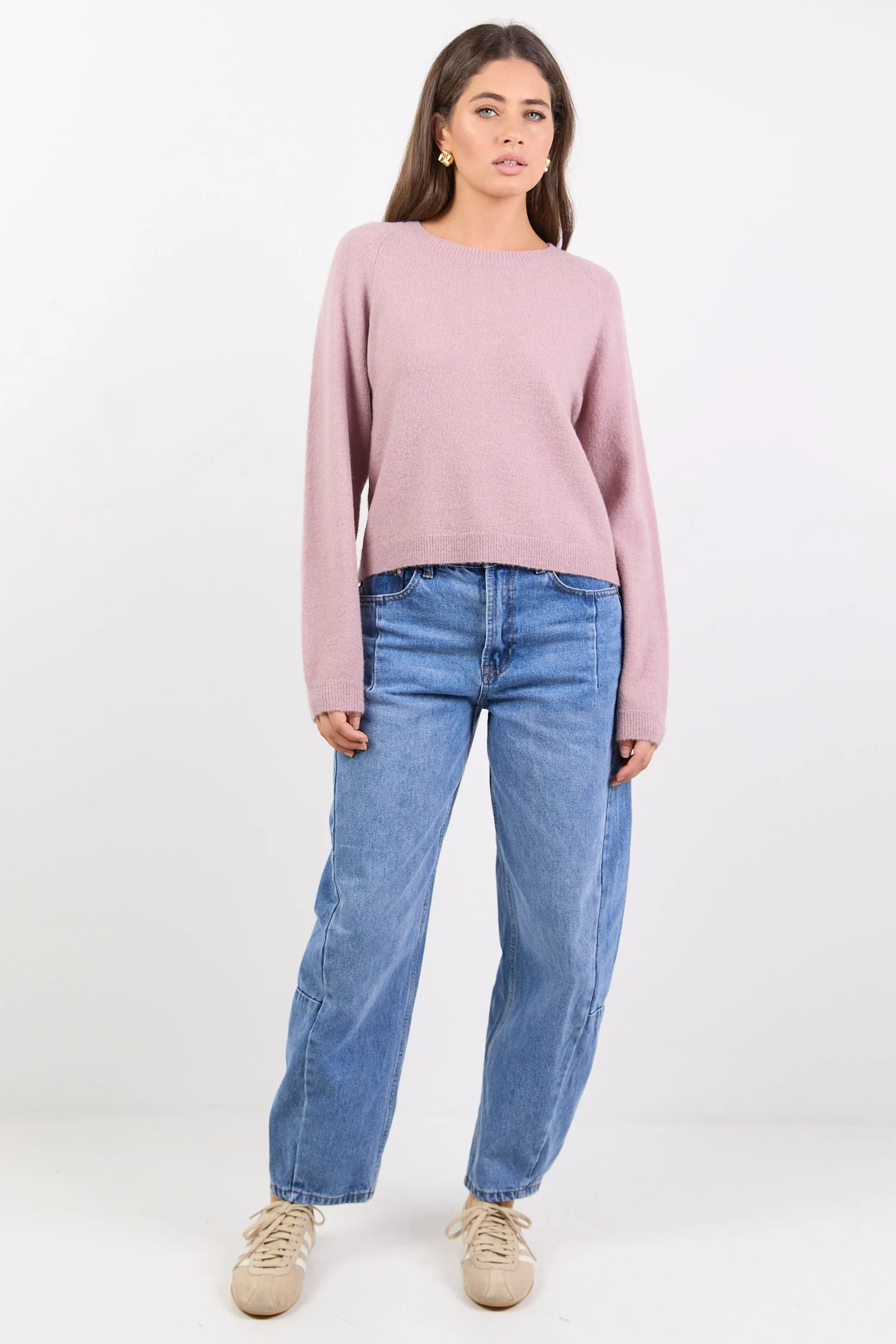 Camelia Blush Alpaca Blend Long Raglan Sleeve Crewneck Knit Jumper - Image 3