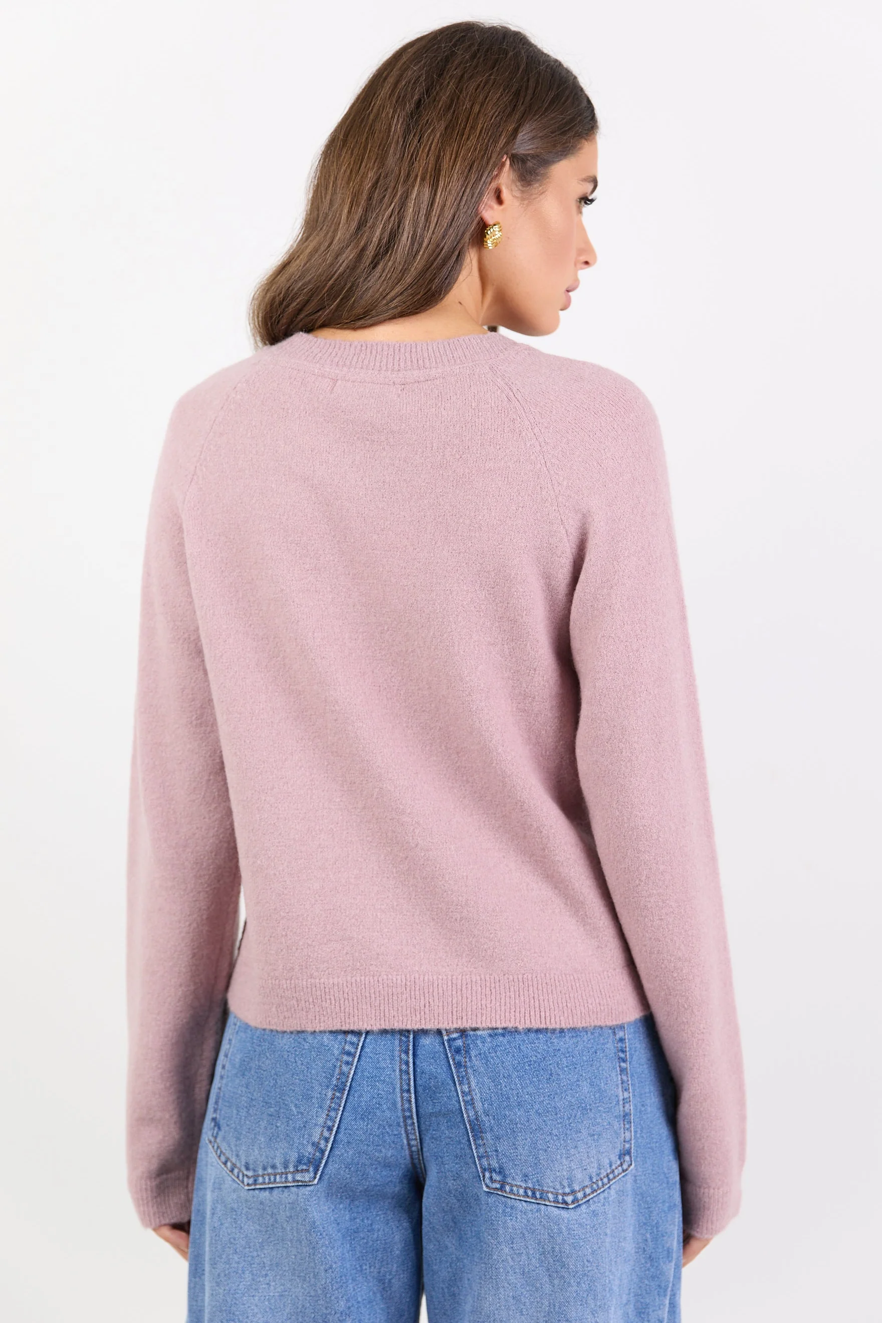 Camelia Blush Alpaca Blend Long Raglan Sleeve Crewneck Knit Jumper - Image 5