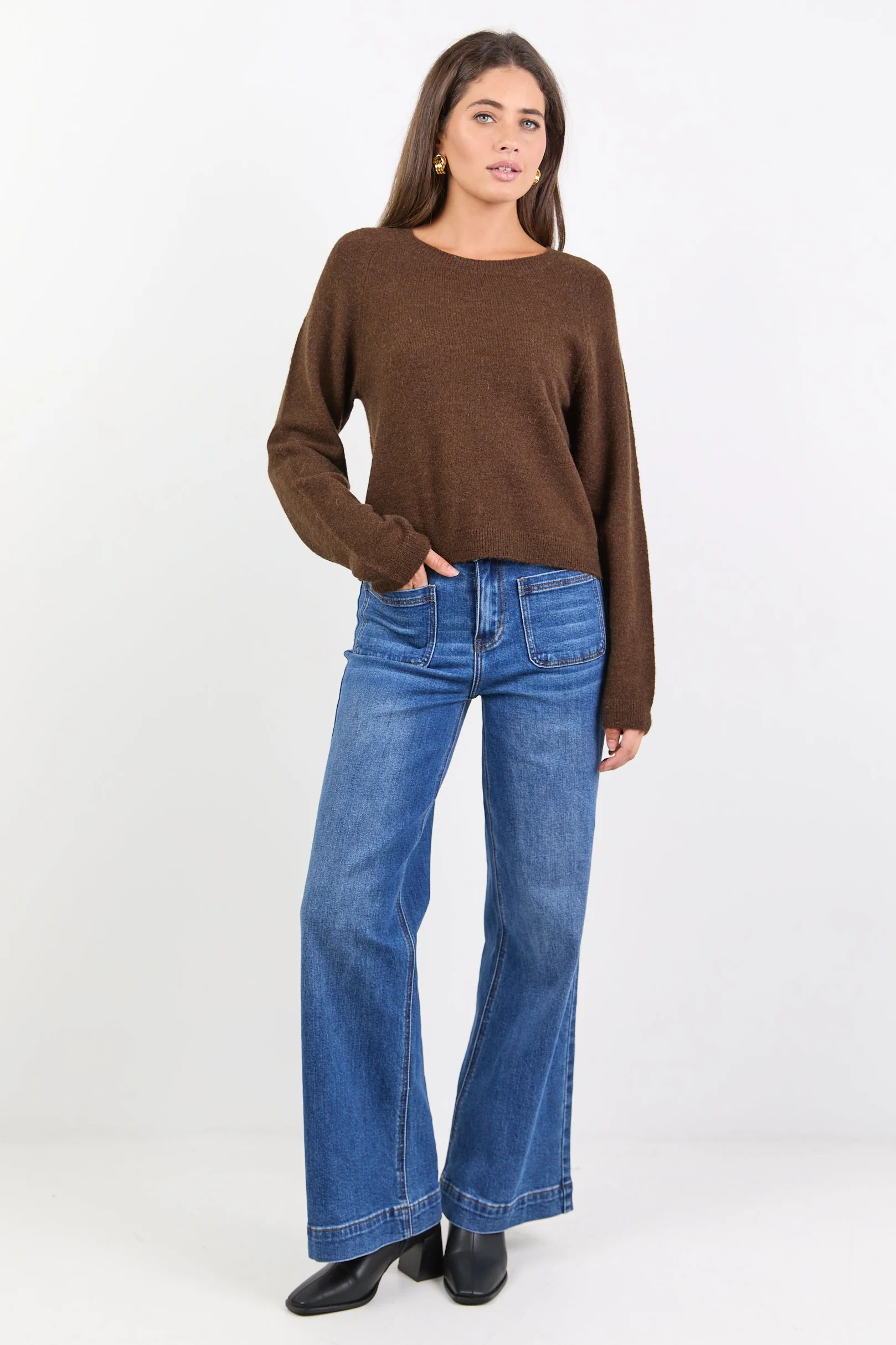 Camelia Chocolate Alpaca Blend Long Raglan Sleeve Crewneck Knit Jumper - Image 3