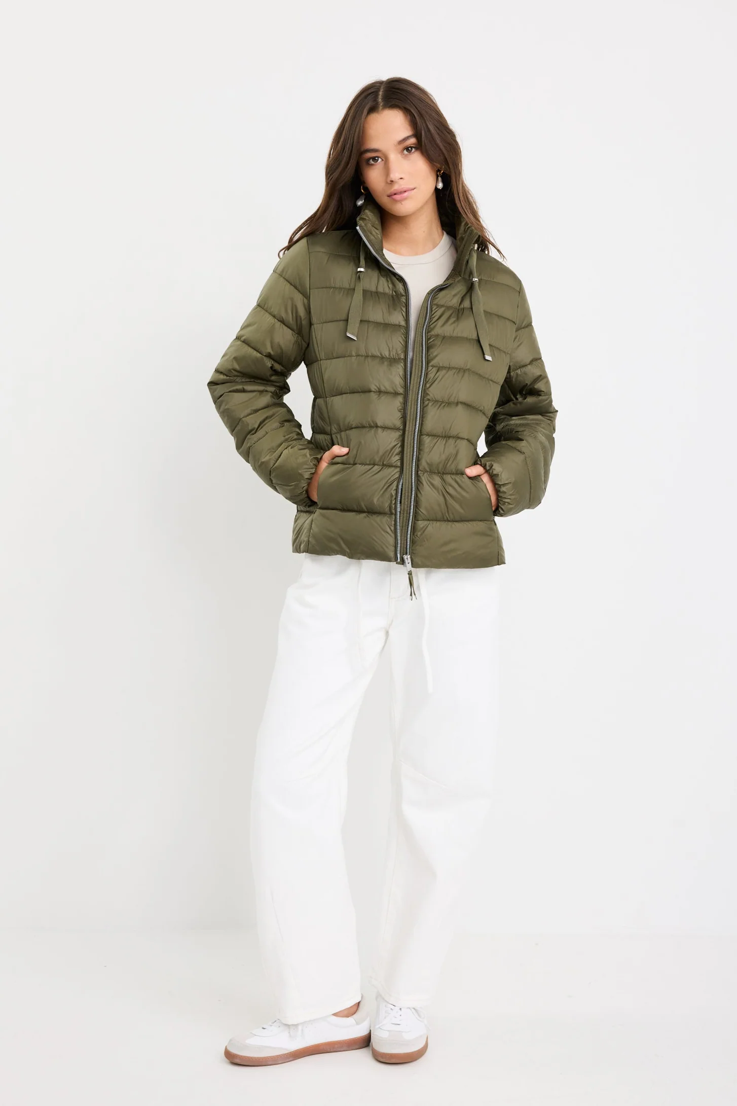 Caption Khaki Slimline Drawcord Puffer Jacket - Image 2
