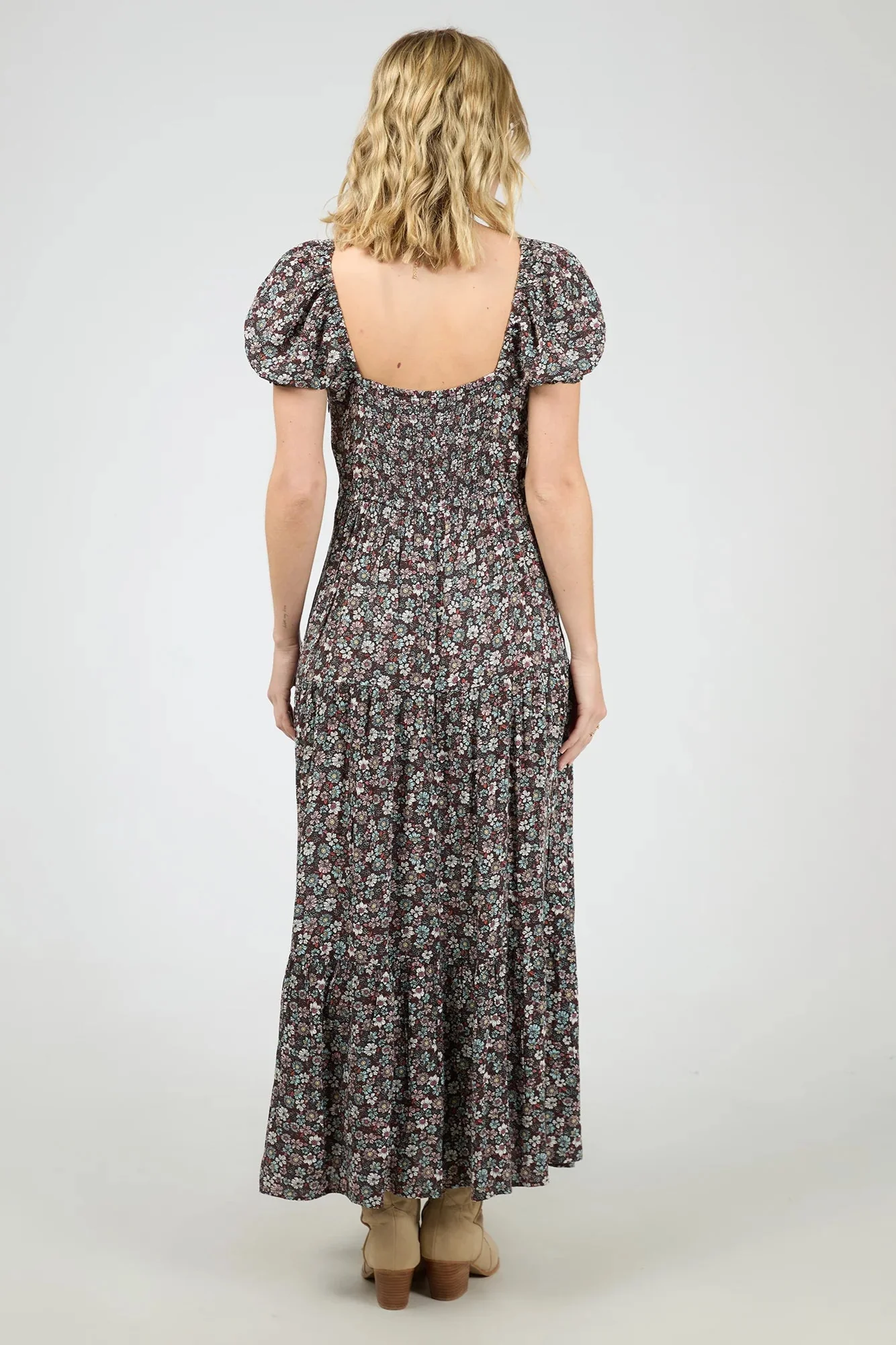 Carrie Deep Purple Floral Puff Sleeve Maxi Dress - Image 6