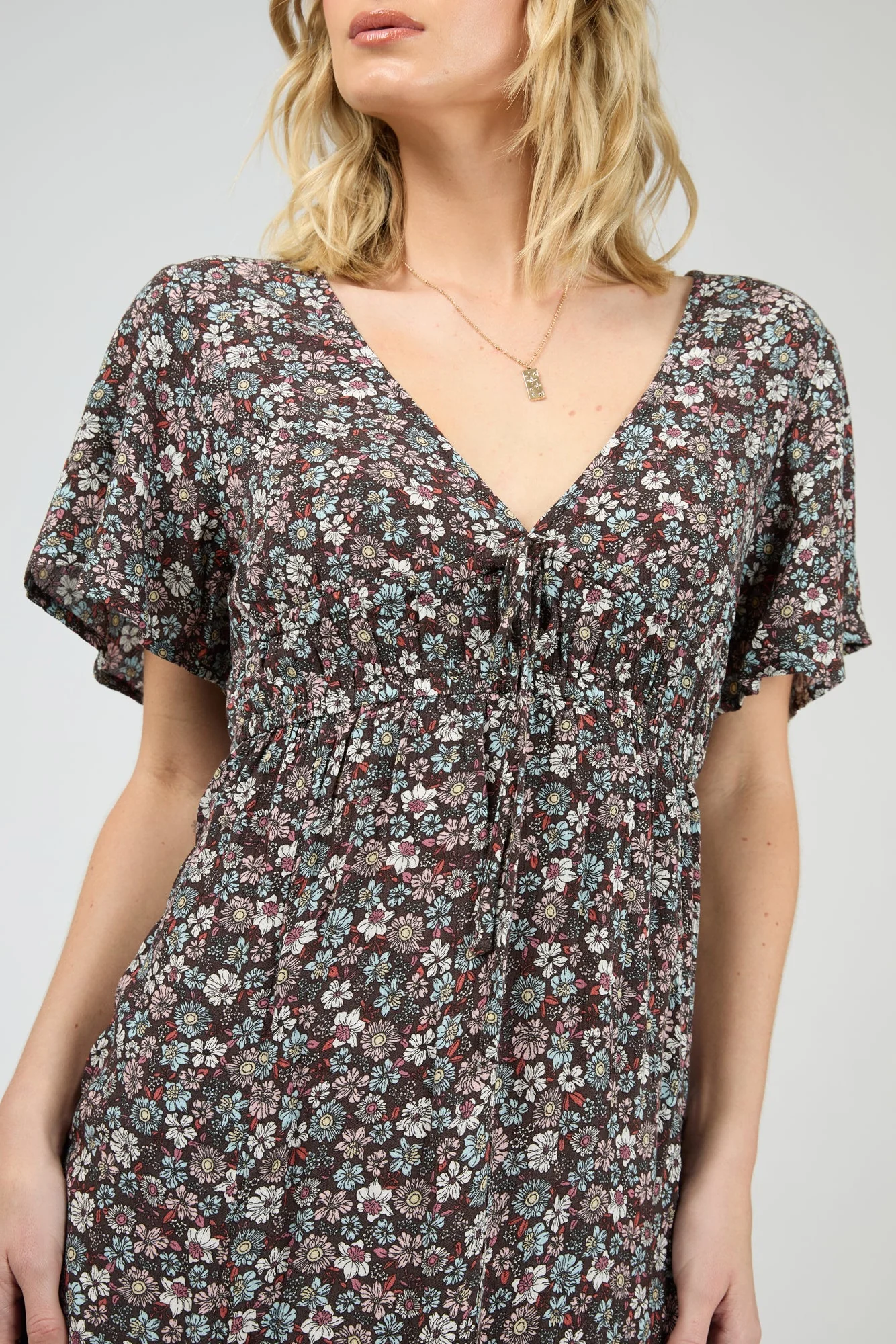 Carrie Deep Purple Floral SS Mini Dress - Image 2