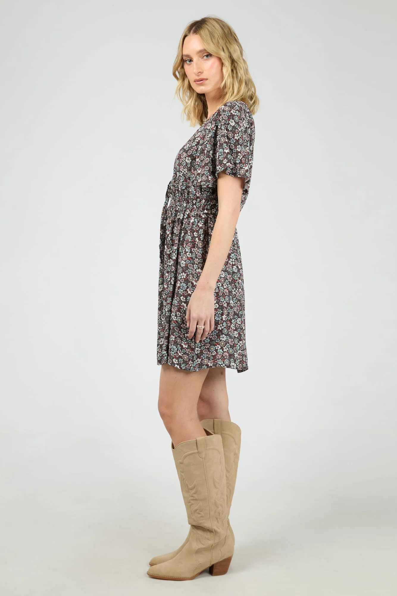 Carrie Deep Purple Floral SS Mini Dress - Image 3