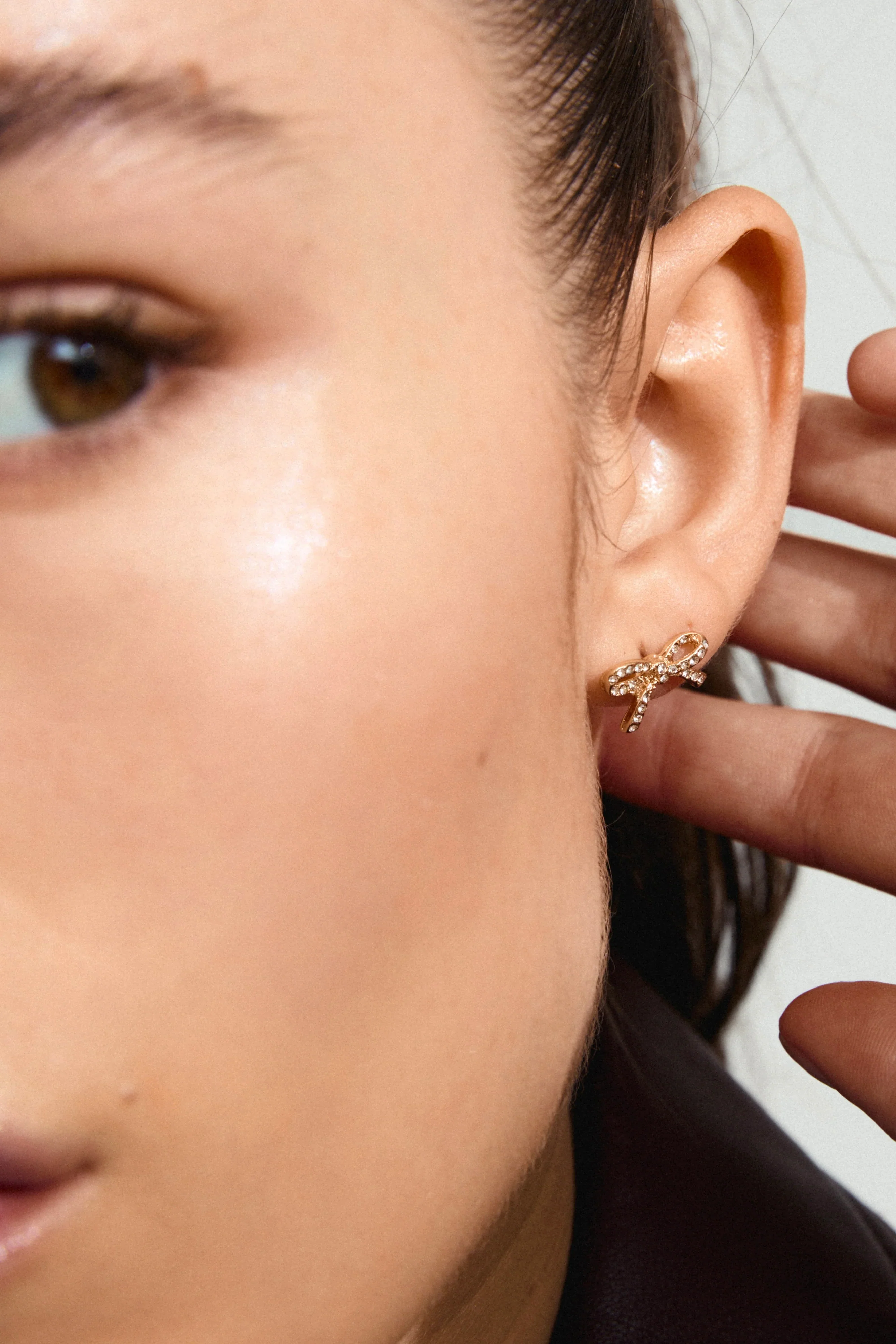 Catharina Small EOL Crystal Gold Bow Stud Earrings