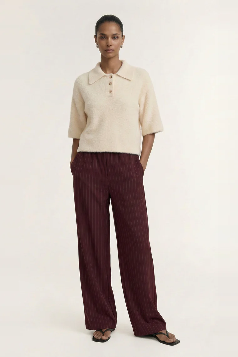 Celine Natural Beige Polo SS Knit Top - Image 2