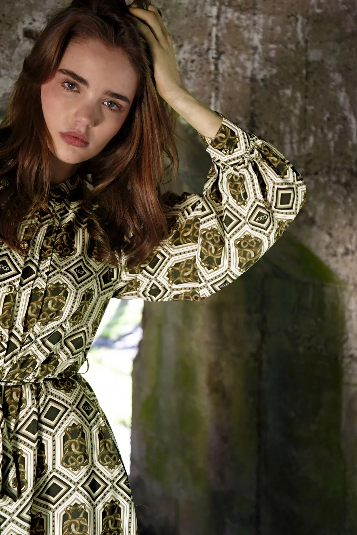 Charm Me Bronze Snake Print LS Maxi Dress - Image 2