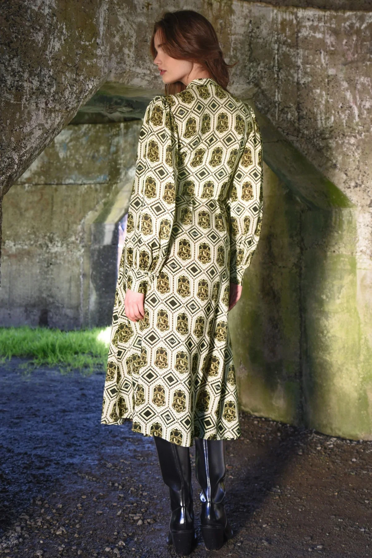 Charm Me Bronze Snake Print LS Maxi Dress - Image 3