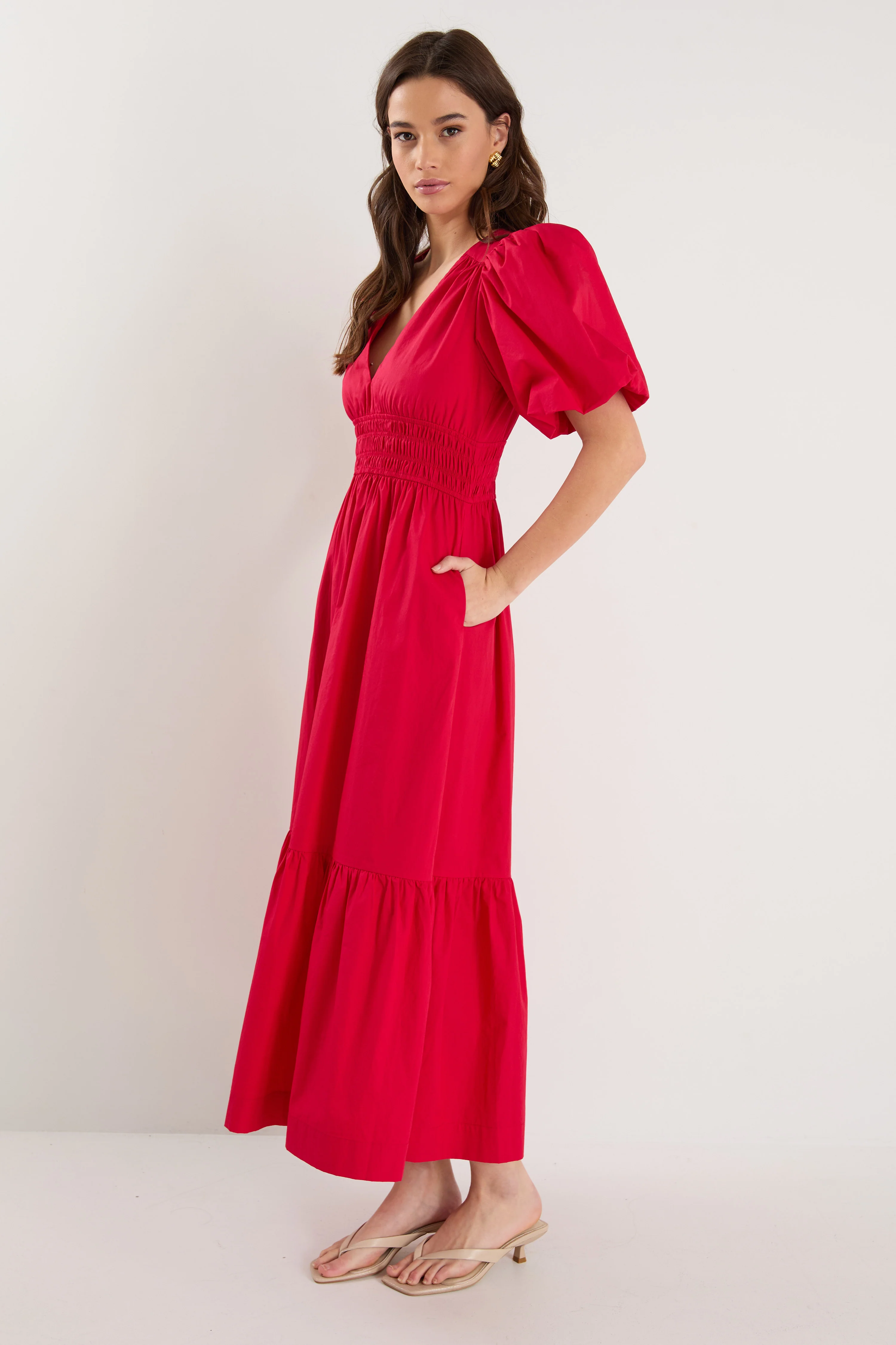 Circa Cherry SS Deep V Midi Dress - Image 4