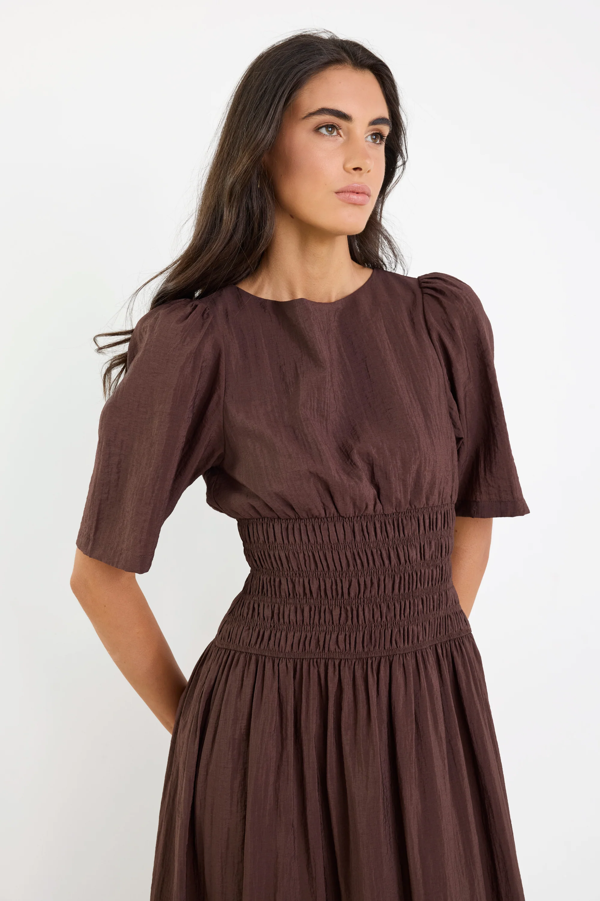 Circuit Chocolate Short Sleeve Elastic Waist Maxi Dress - Image 2
