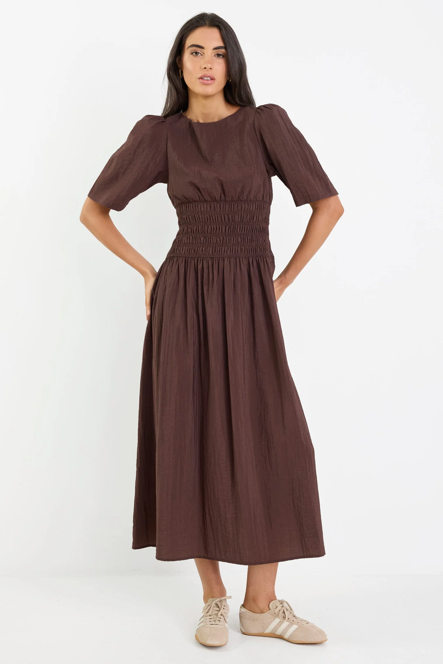 Circuit Chocolate Short Sleeve Elastic Waist Maxi Dress - Image 3