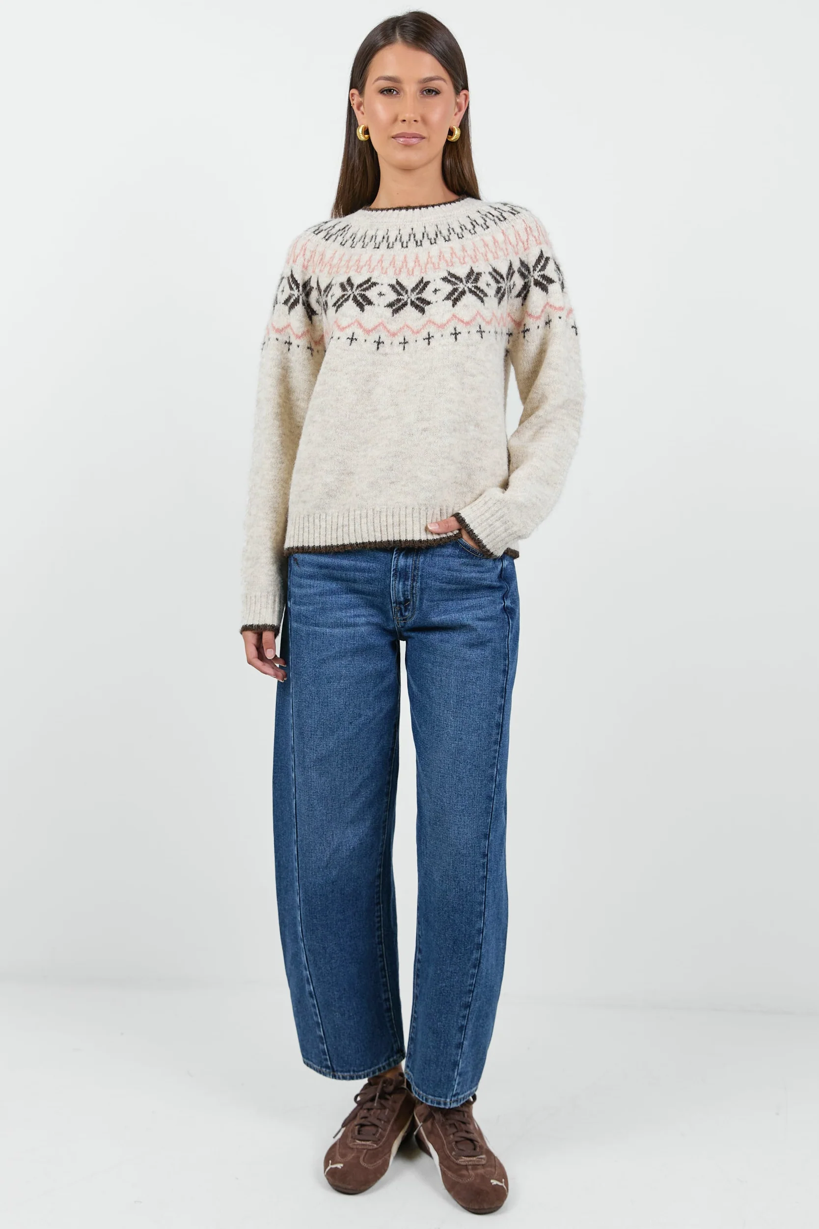 Climate Oat Fairisle Detail Mock Neck Jumper - Image 3