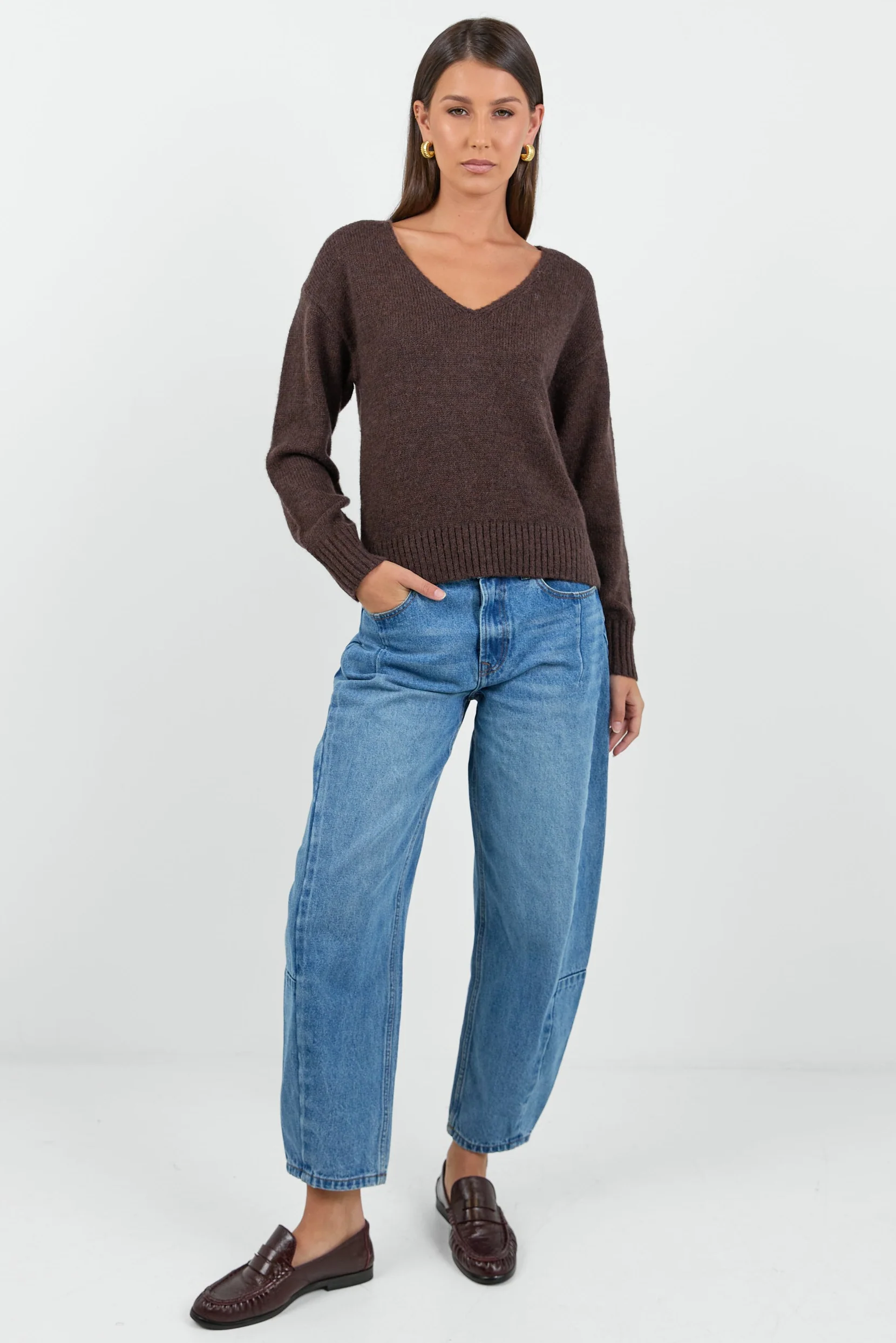 Clique Chocolate V Neck Jumper - Image 3