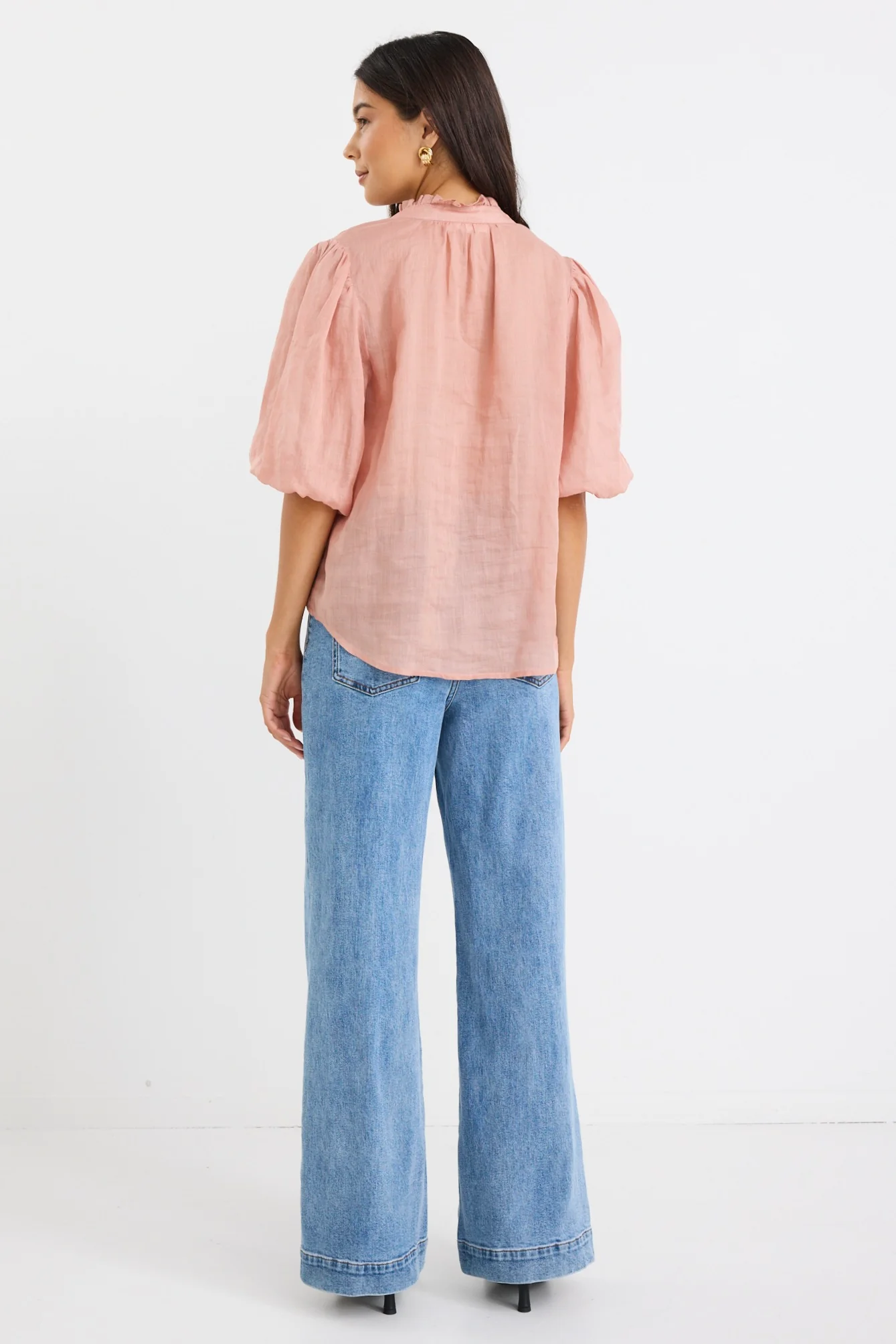 Closure Blush Ramie High Neck Buttoned SS Top - Image 6