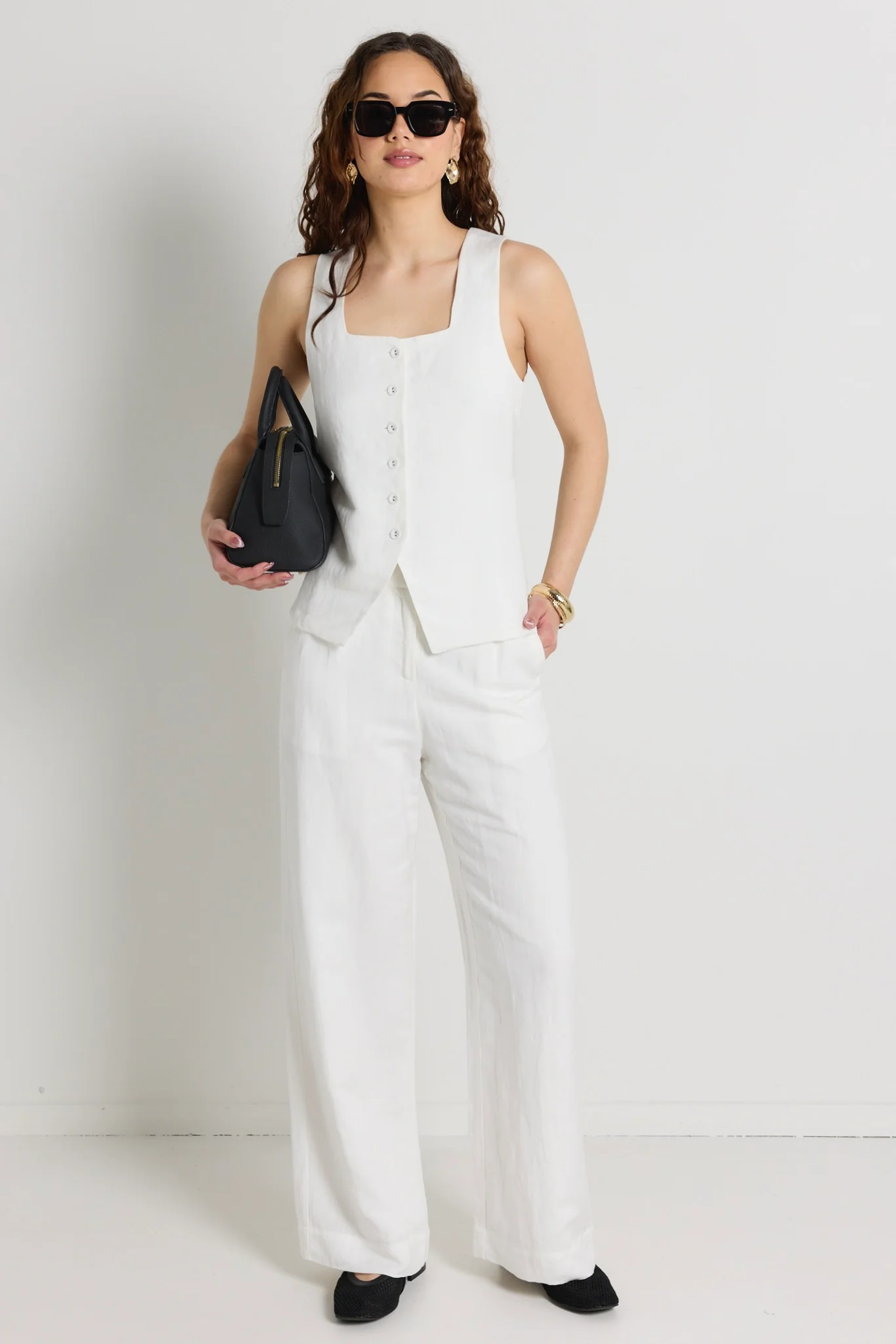 Coastal Ivory Linen Viscose Longline Square Neck Vest - Image 4