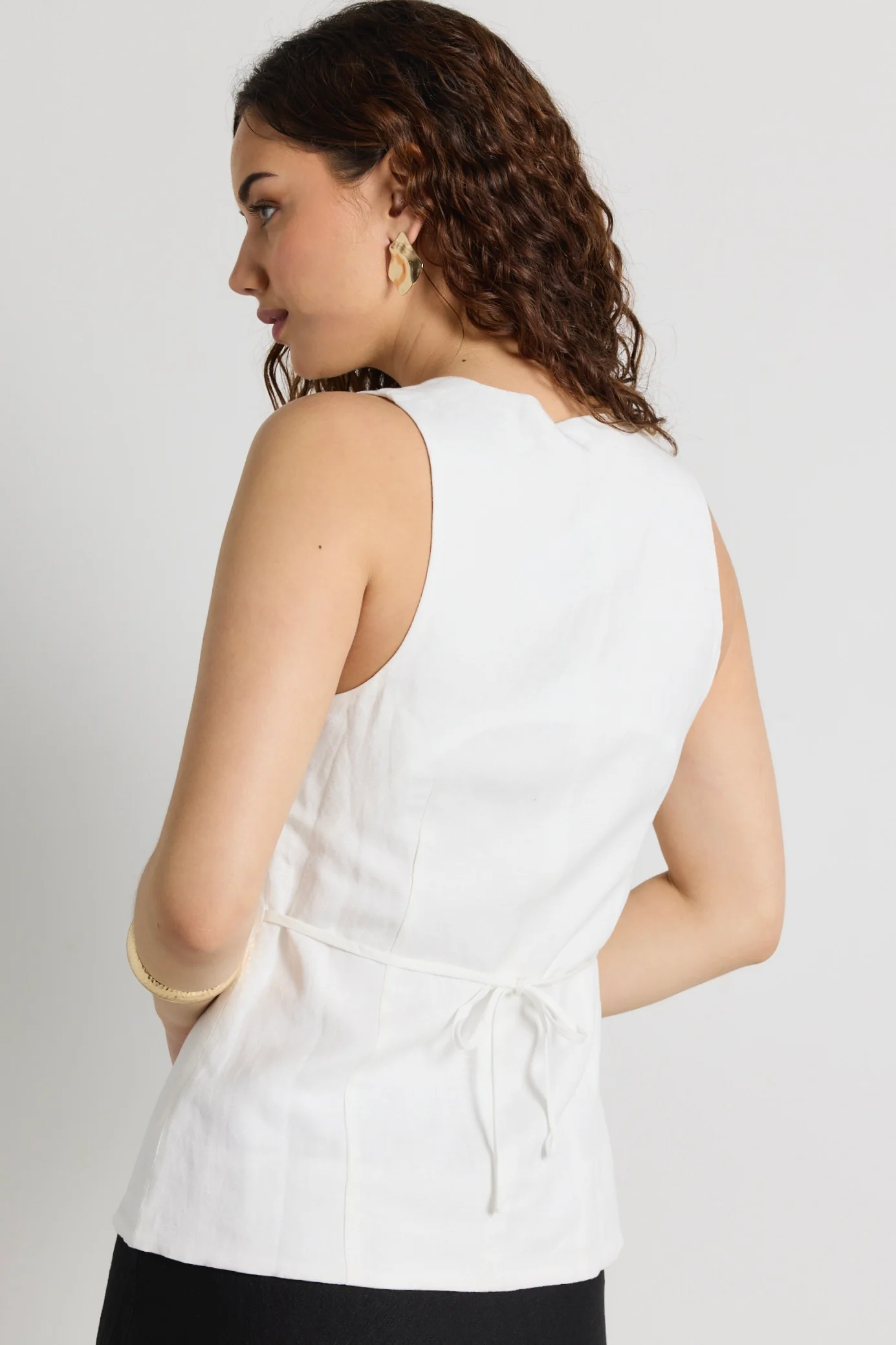 Coastal Ivory Linen Viscose Longline Square Neck Vest - Image 6