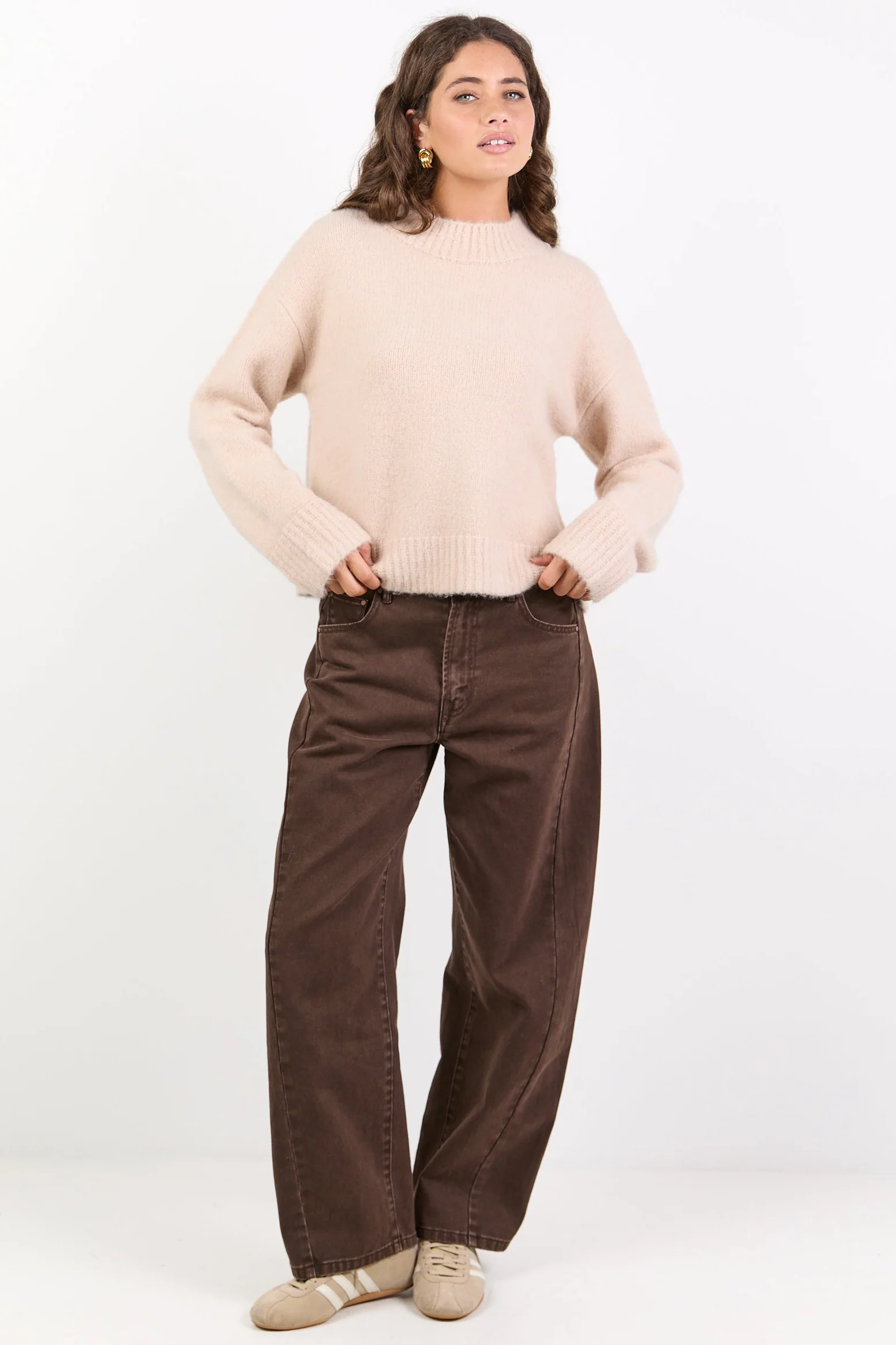 Cocoon Stone Relaxed Knit Mock Neck Jumper - Image 3
