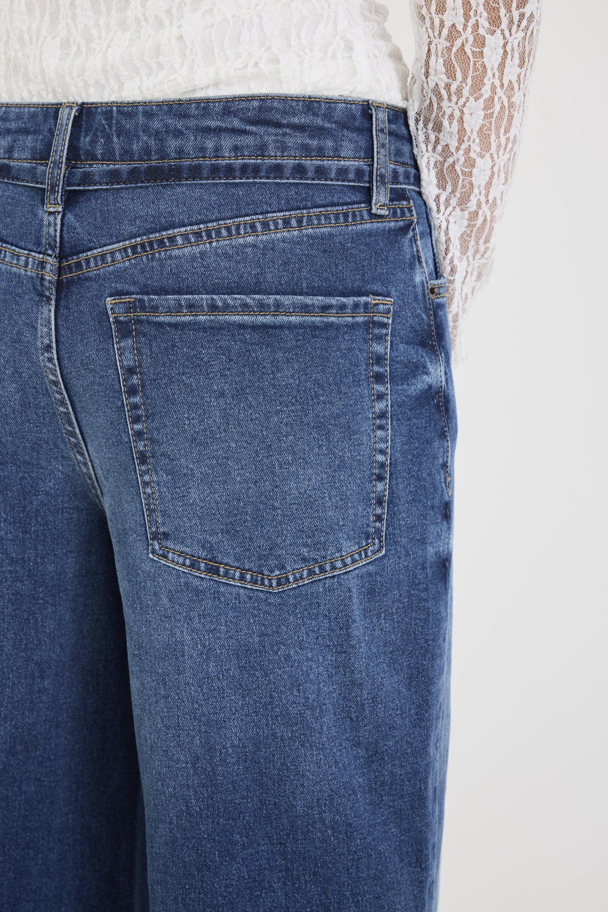College Deep Blue Wide Leg Tie Belt Jean - Image 5