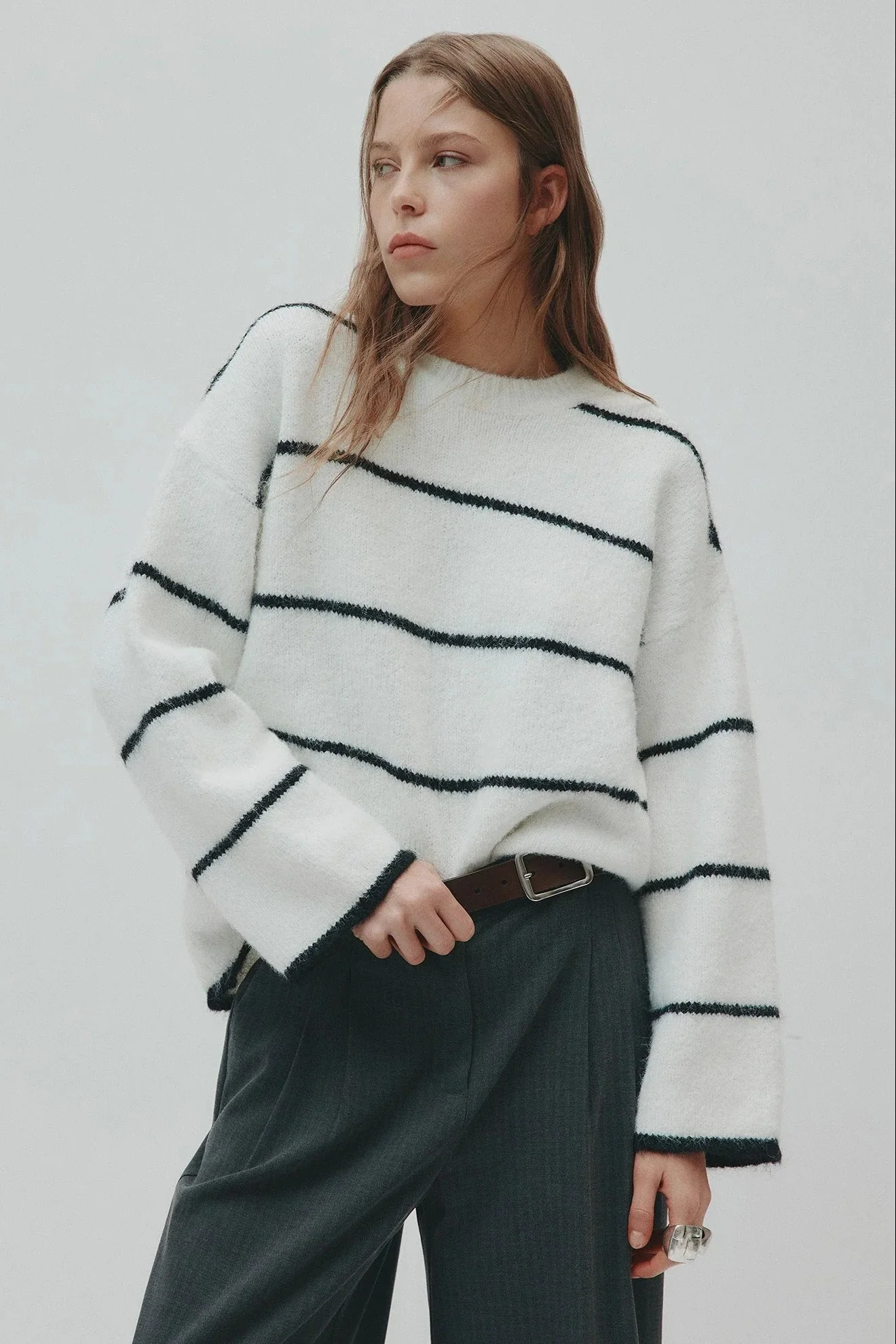 Colter Ivory Black Stripe Crew Knit