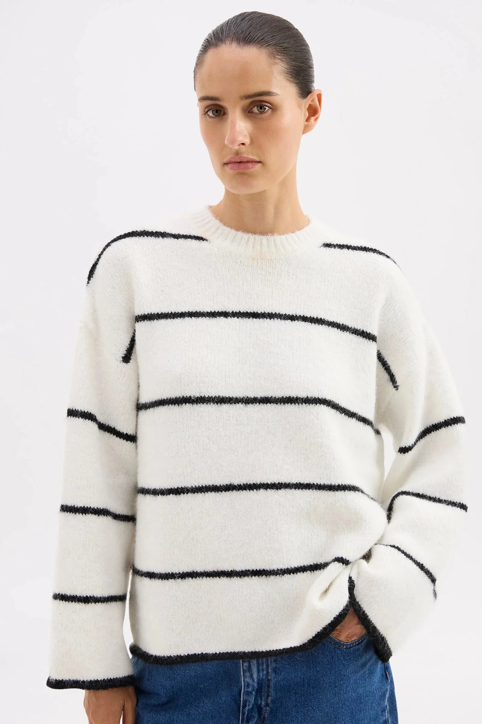 Colter Ivory Black Stripe Crew Knit - Image 2