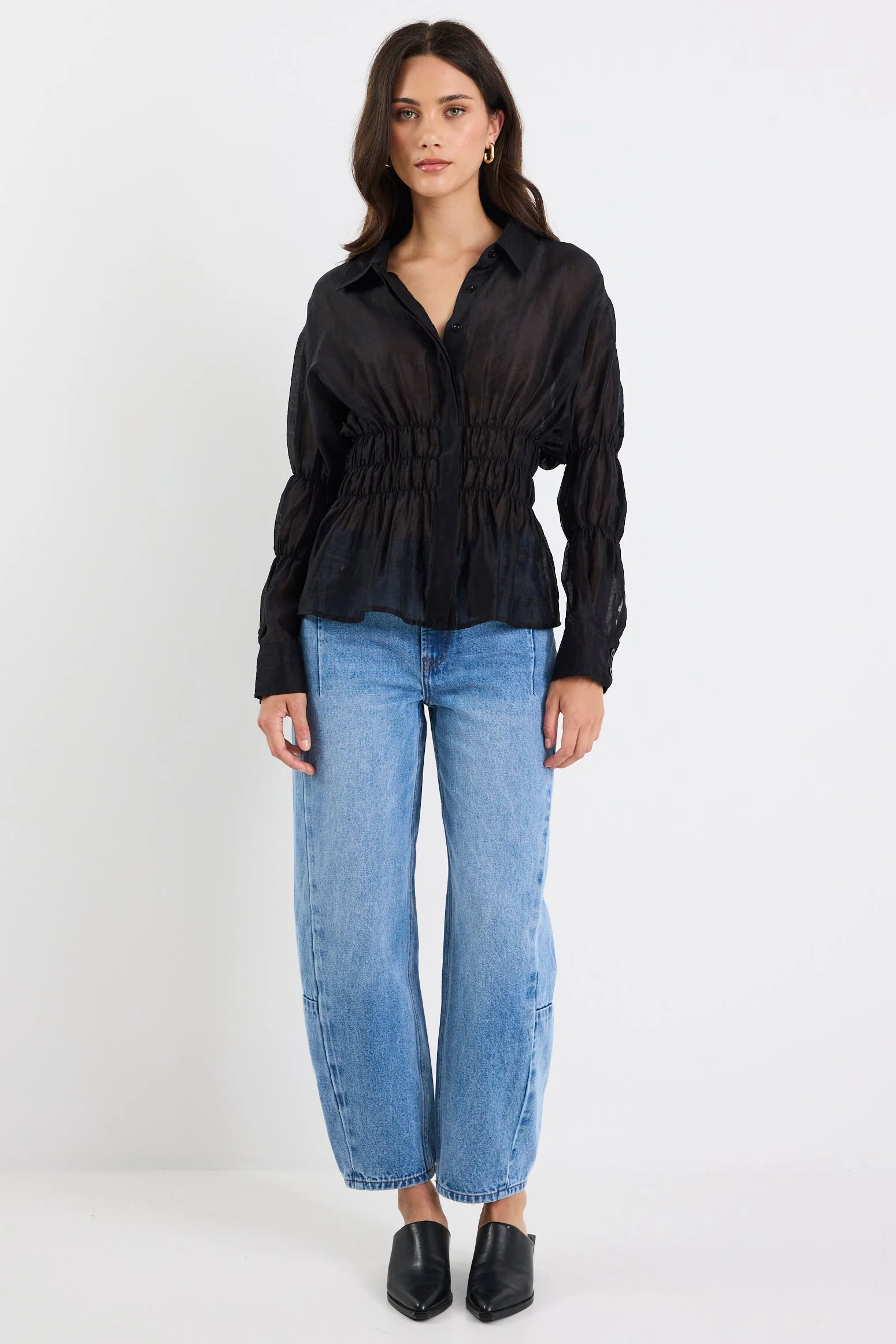 Composite Black Sheer Shirred Body Shirt - Image 2