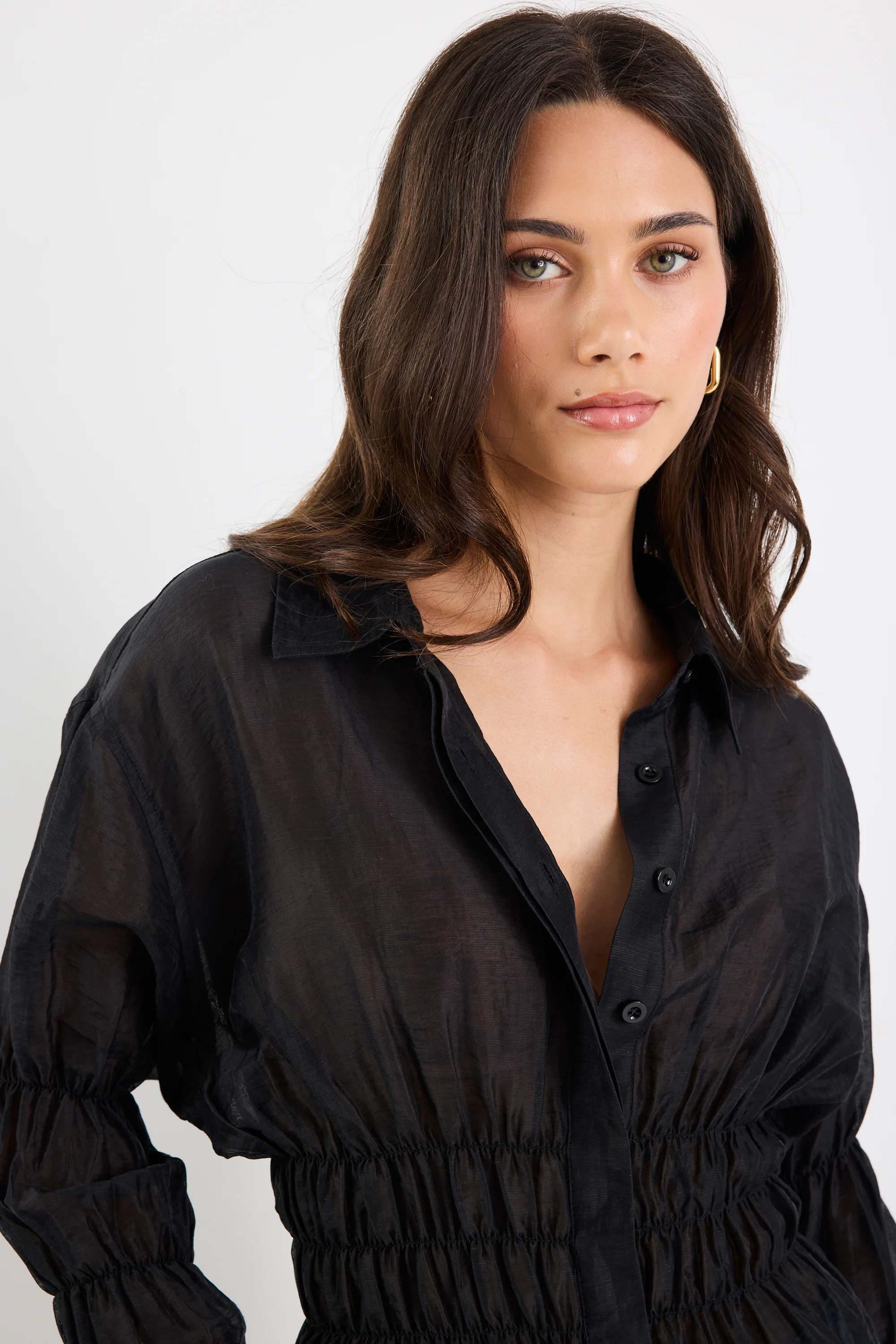 Composite Black Sheer Shirred Body Shirt - Image 5