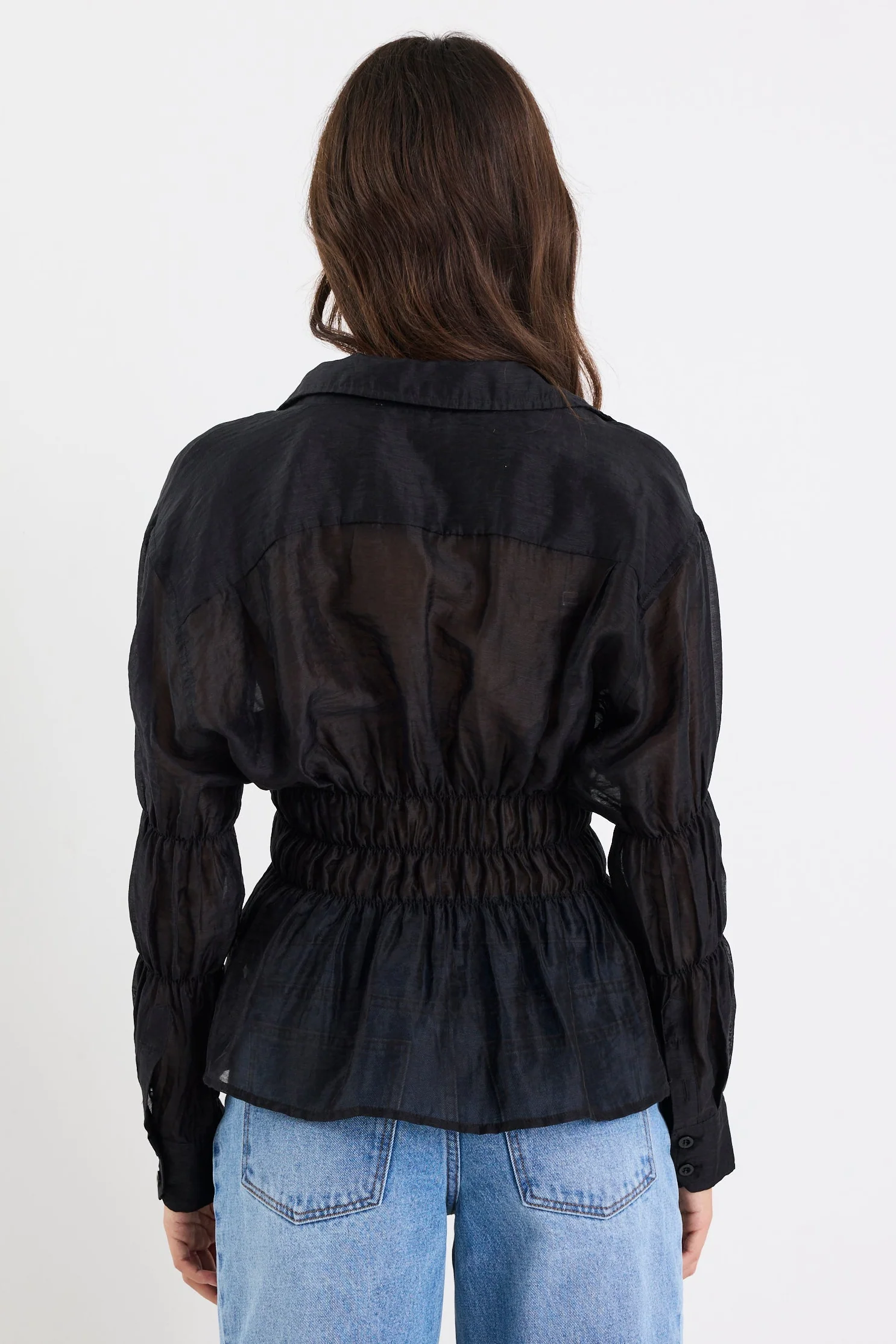 Composite Black Sheer Shirred Body Shirt - Image 6