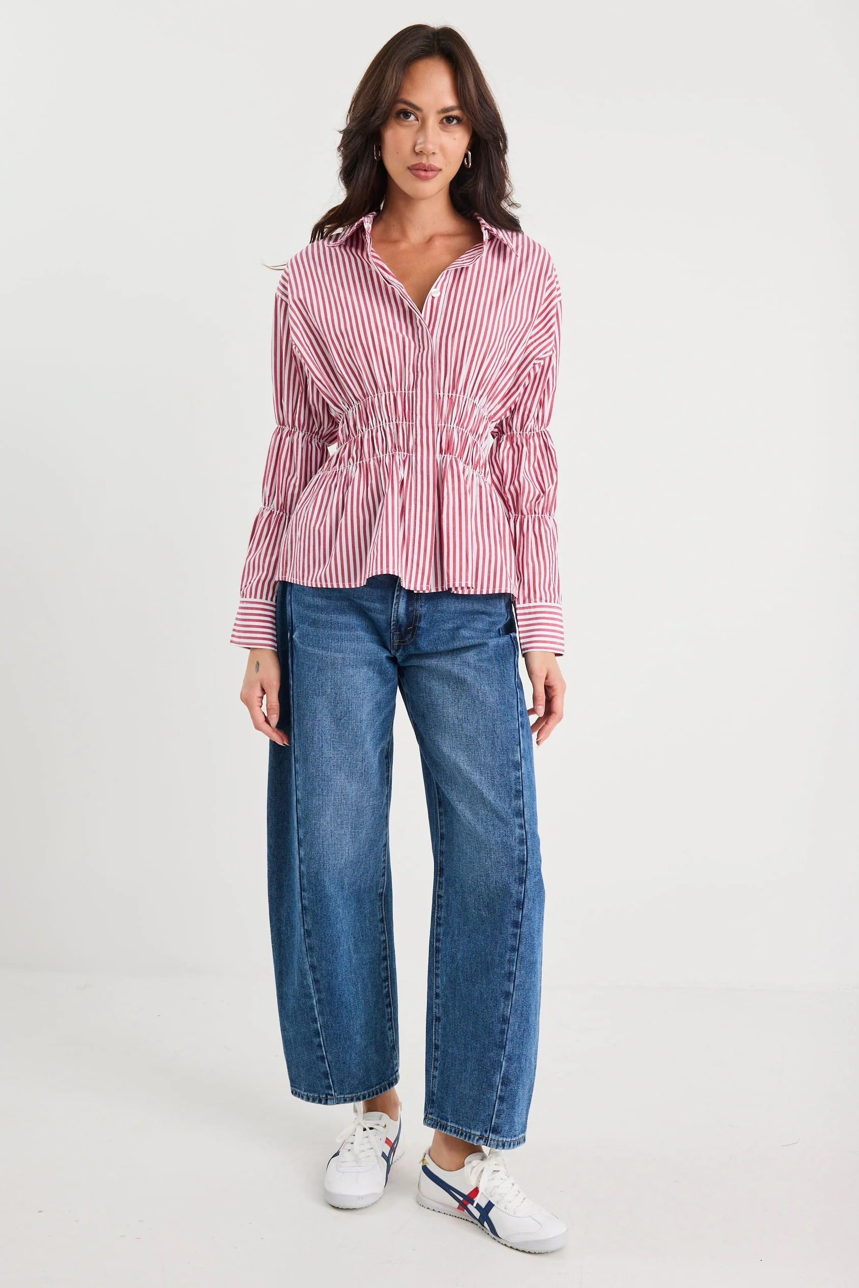 Composite Burgundy Plum Stripe Shirred Body Shirt - Image 5