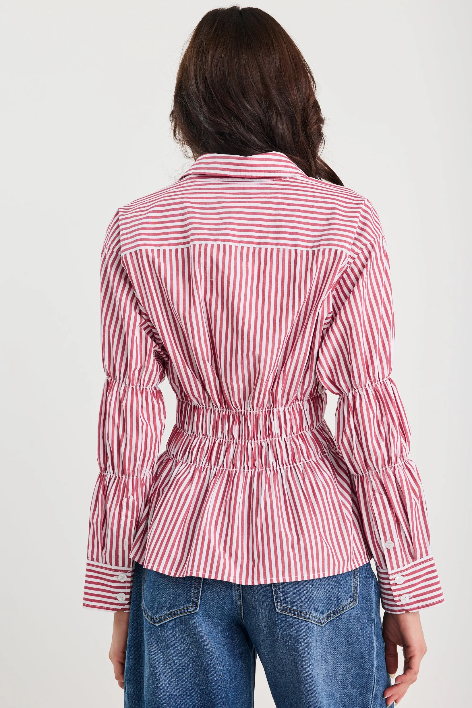 Composite Burgundy Plum Stripe Shirred Body Shirt - Image 7
