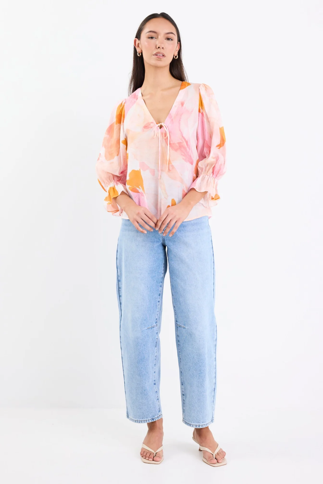 Compulsion Sunset Print V Neck Tie SS Top - Image 5
