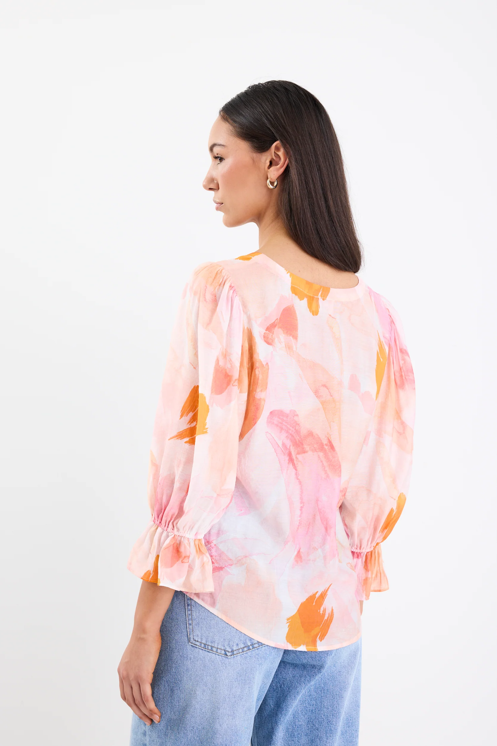 Compulsion Sunset Print V Neck Tie SS Top - Image 7