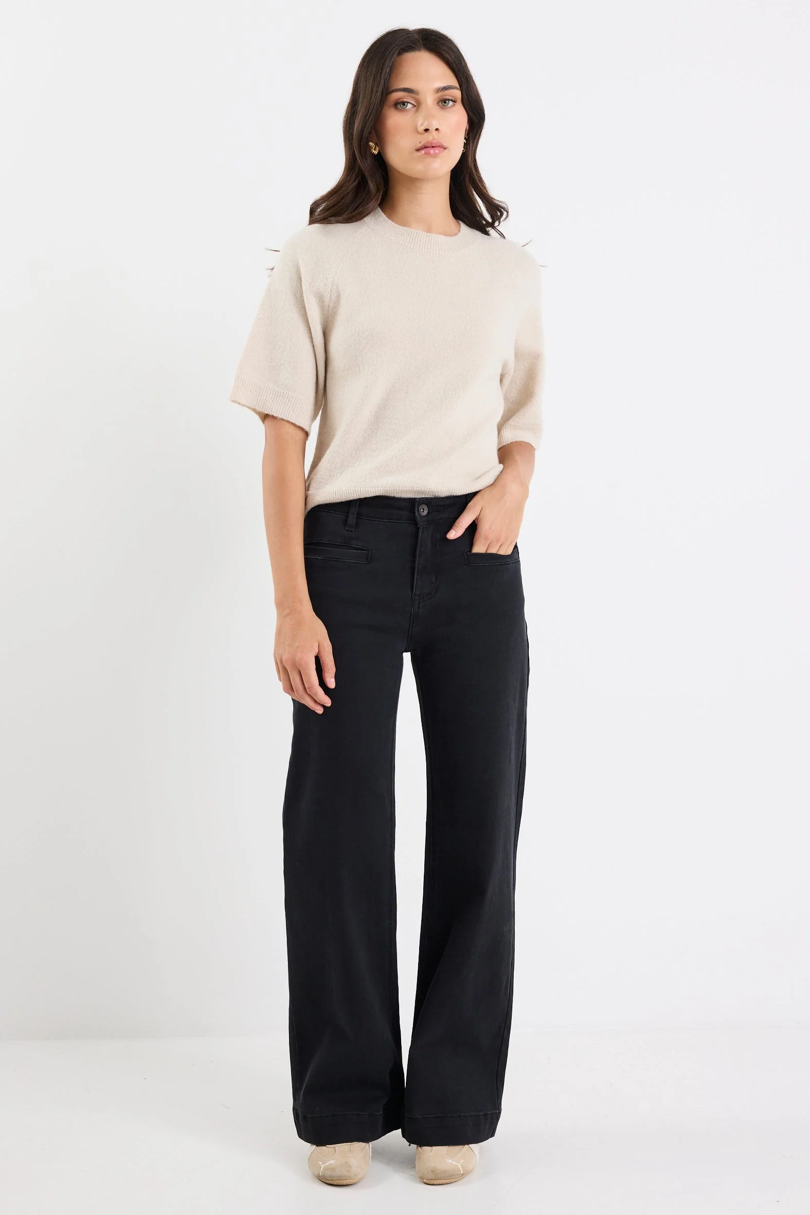 Concert Black Mid Rise Wide Leg Welt Pocket Jean - Image 2