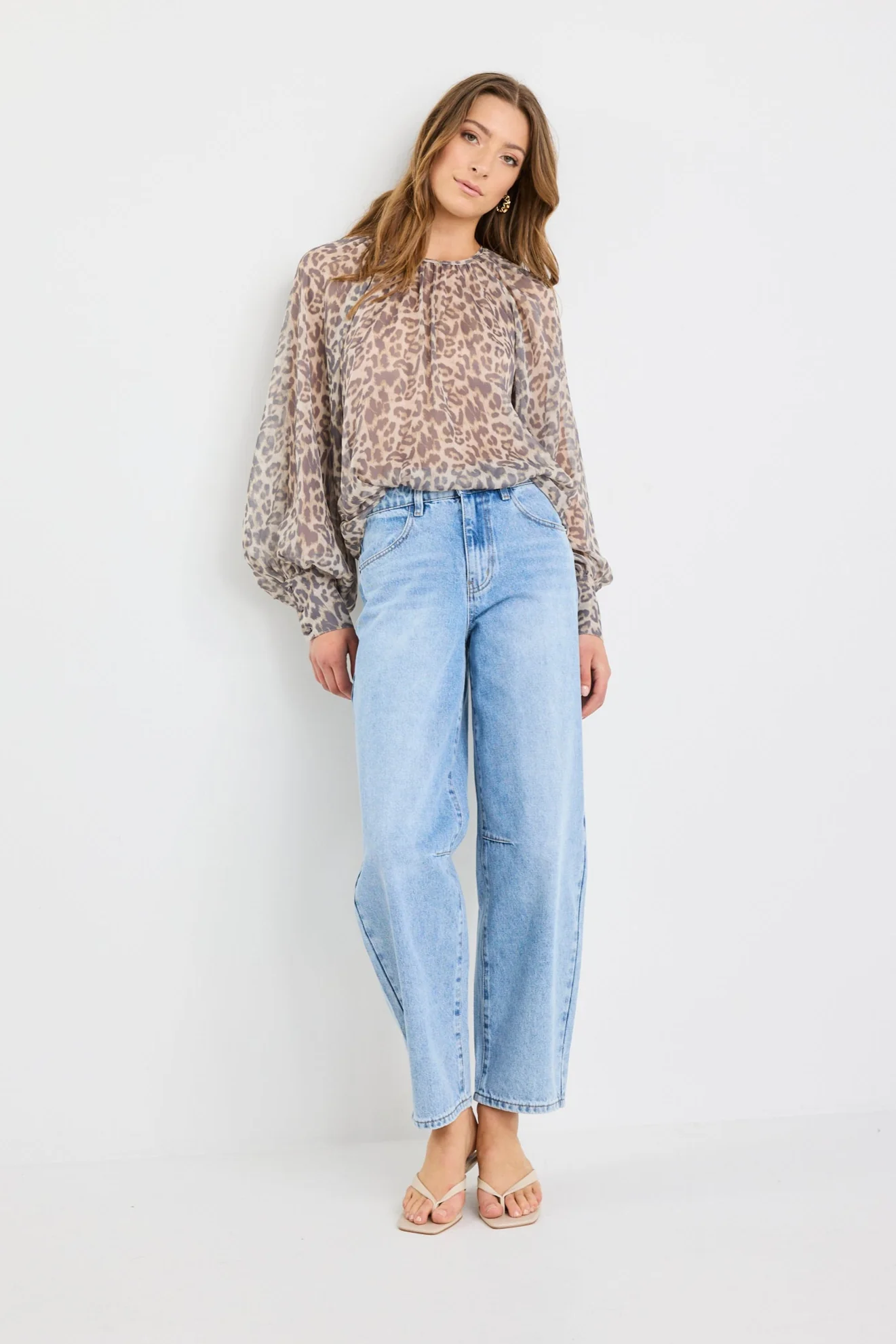 Cosmopolitan Leopard Print Crew Neck Floaty LS Top