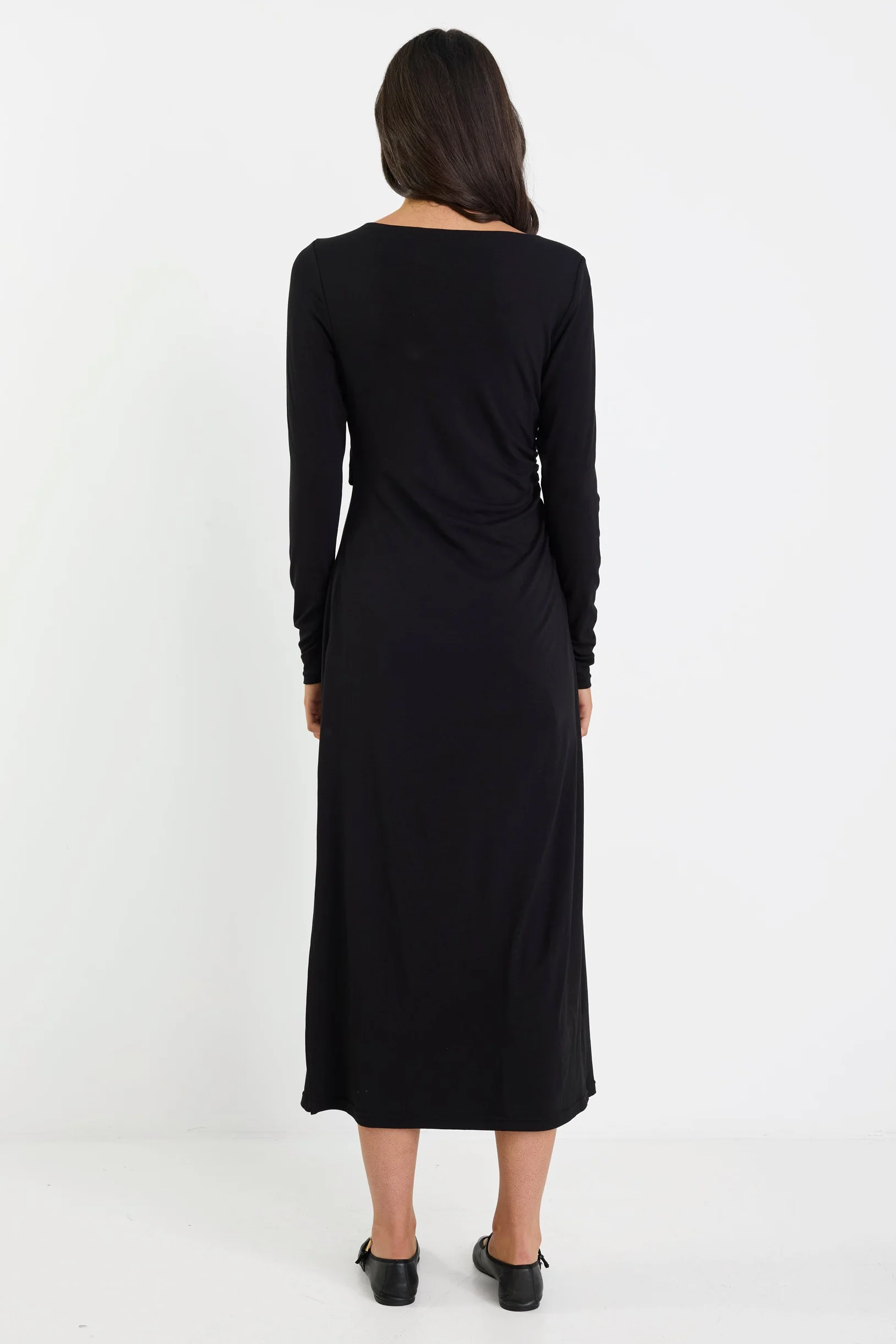 Course Black Waist Buckle Knit Long Sleeve Midi Dress - Image 6