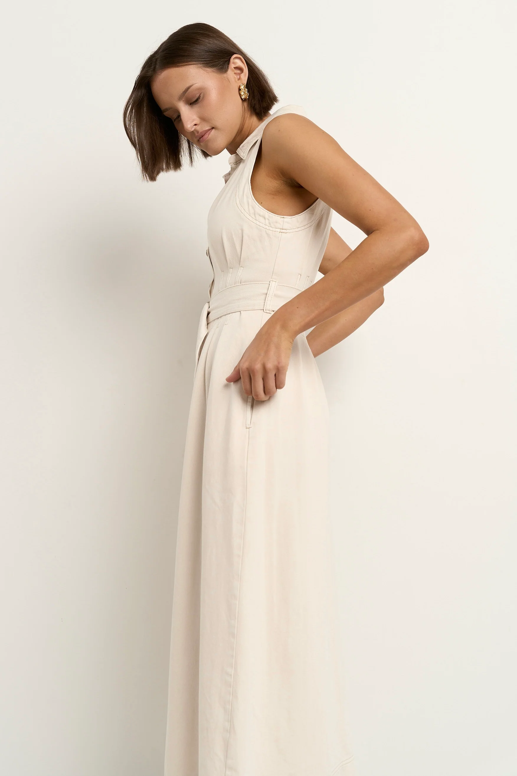 Crescent Ecru Denim Sleeveless Midi Shirt Dress - Image 5