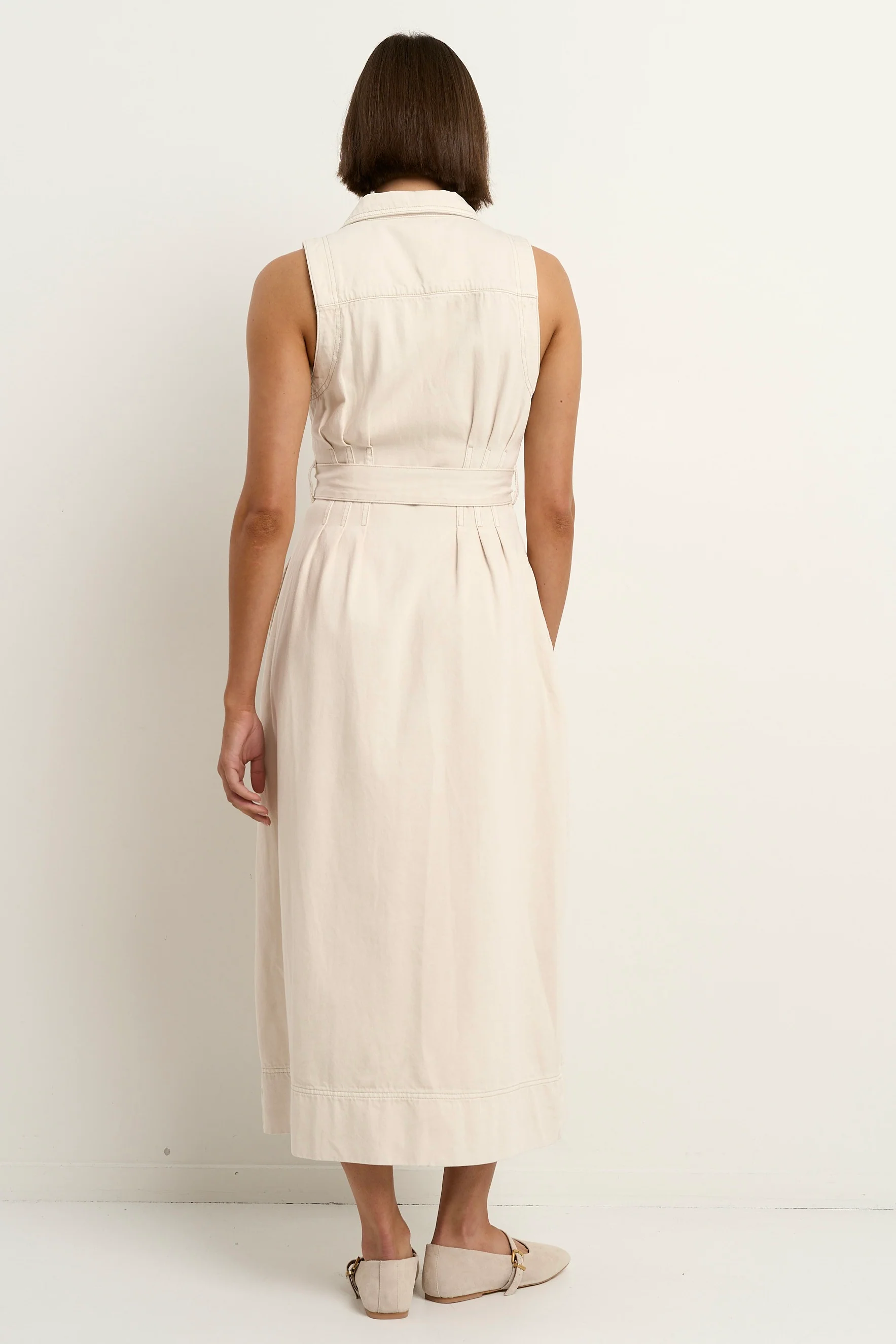 Crescent Ecru Denim Sleeveless Midi Shirt Dress - Image 6