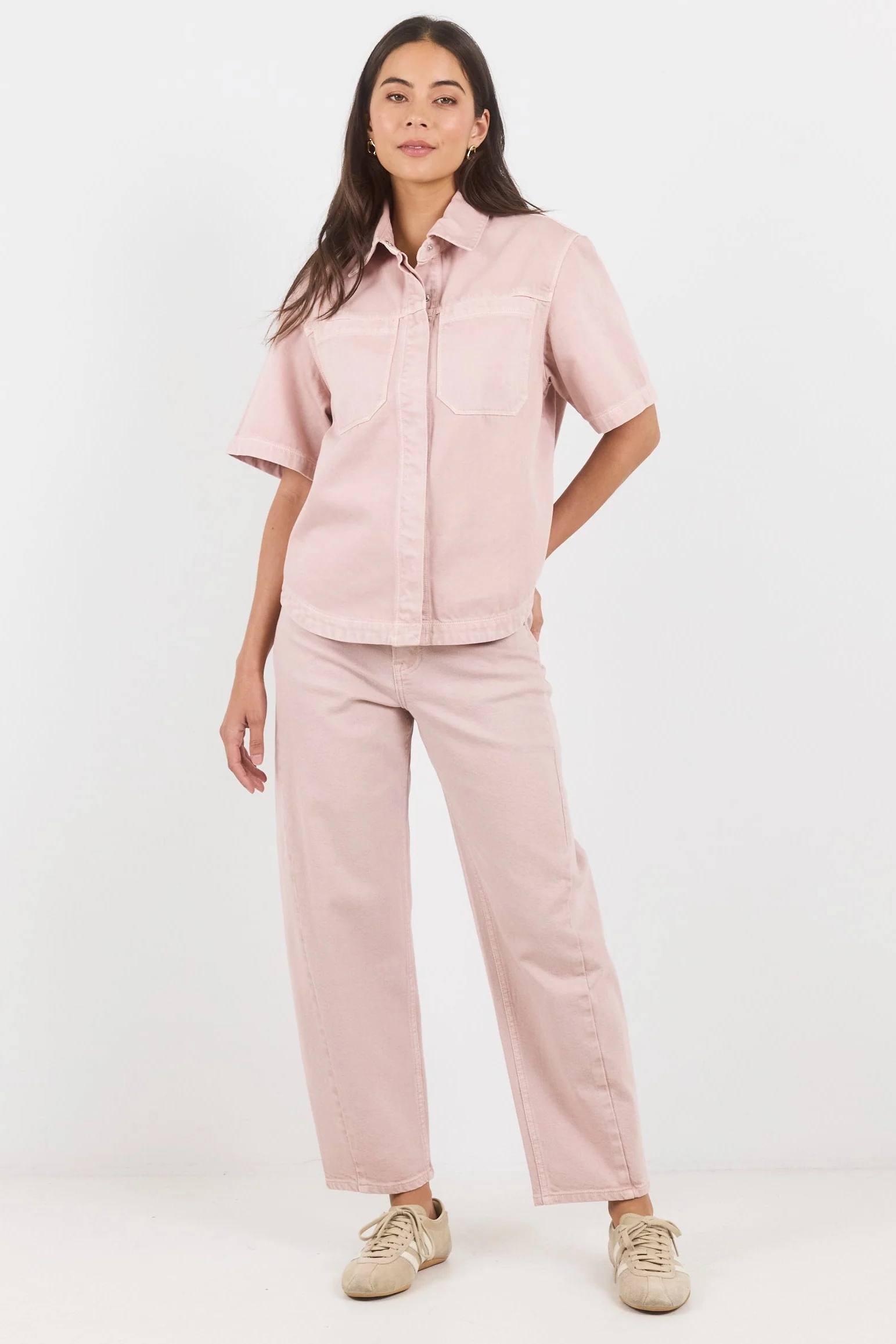 Crucial Pale Pink Denim Short Sleeve Shacket - Image 2